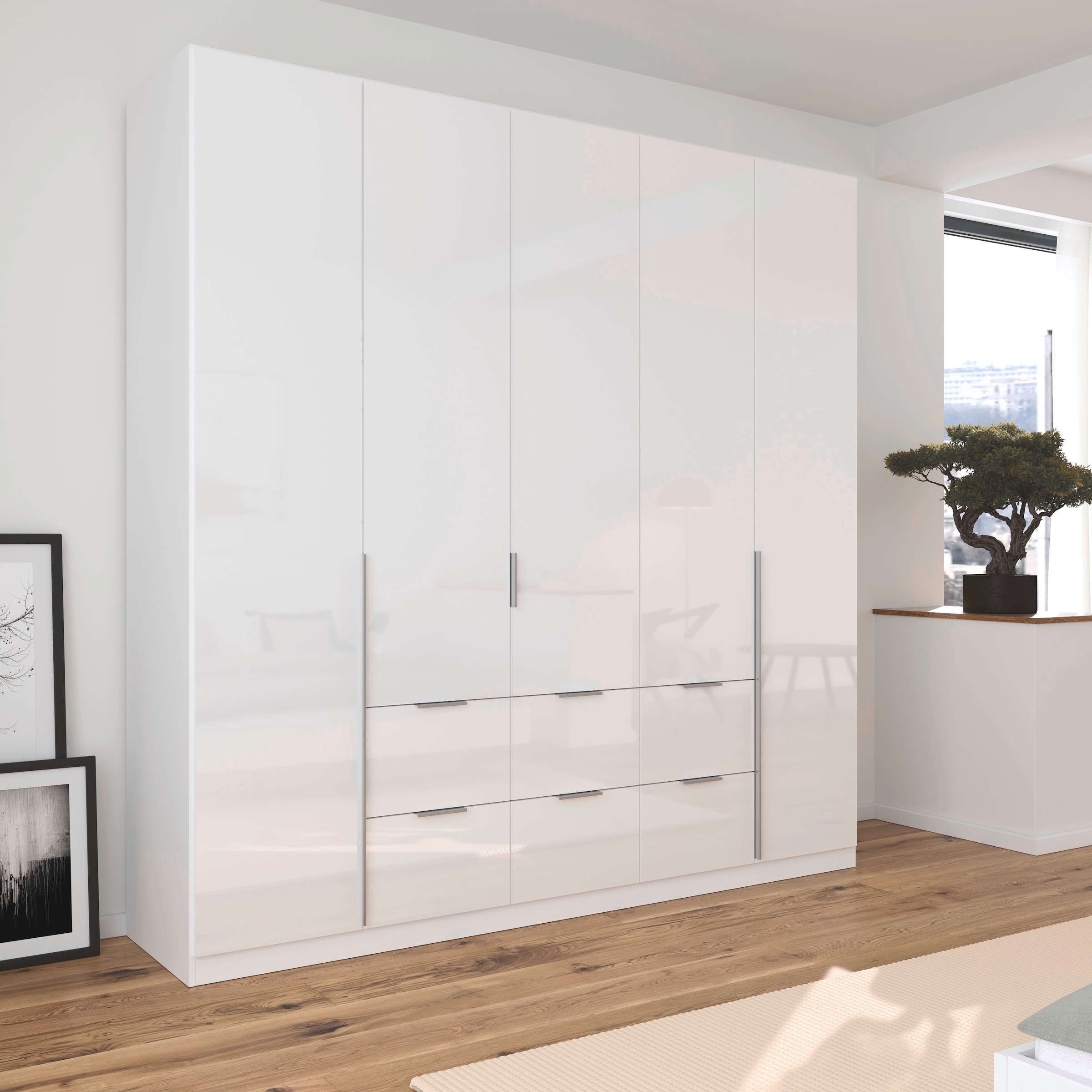 rauch Drehtürenschrank »Kleiderschrank Schrank Garderobe AGORDO mit Dekor- oder Hochglanzfront«, (in zwei Griff-Farben mit Dekor- oder Hochglanzfront), mit Außenschubkästen, in 6 Breiten und 2 Höhen MADE IN GERMANY