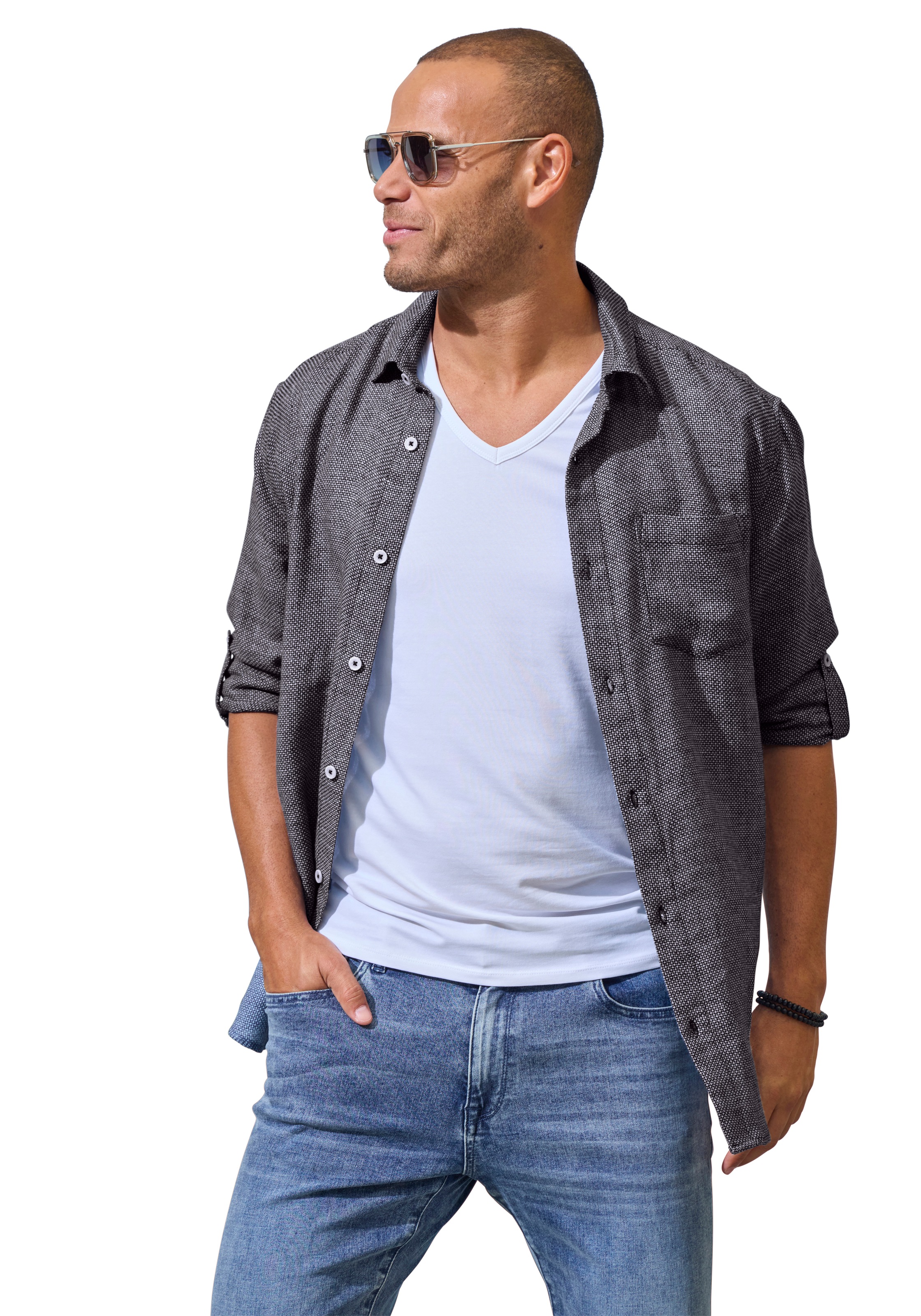 John Devin T-Shirt »mit tiefem V-Ausschnitt, V-neck Shirt« 3er-Pack,  aus elastischer Baumwollqualität