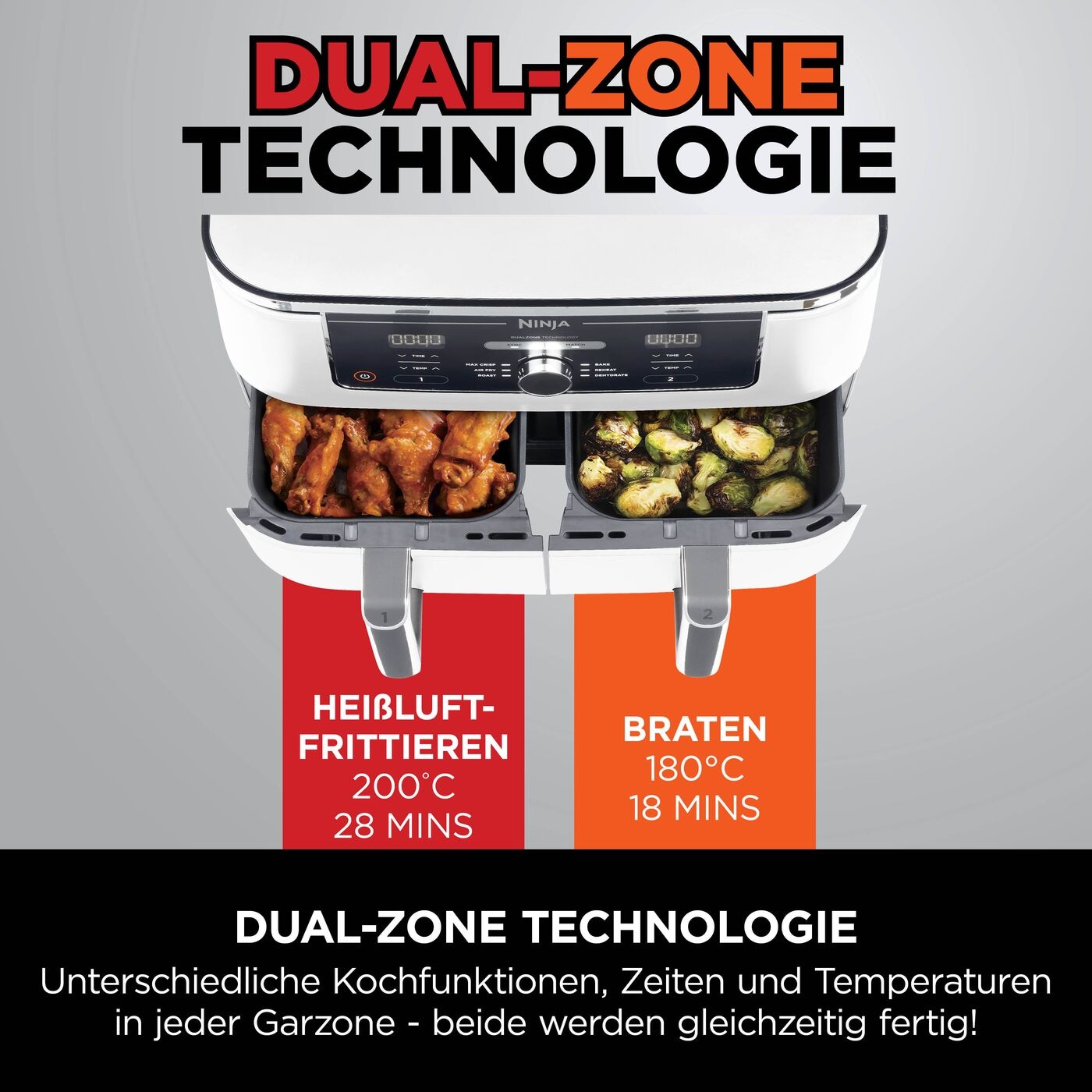 NINJA Heißluftfritteuse »Foodi MAX Dual Zone Heißluftfritteuse AF400EUWH« 2470 W Zwei Gerichte auf zwei Arten gleichzeitig garen