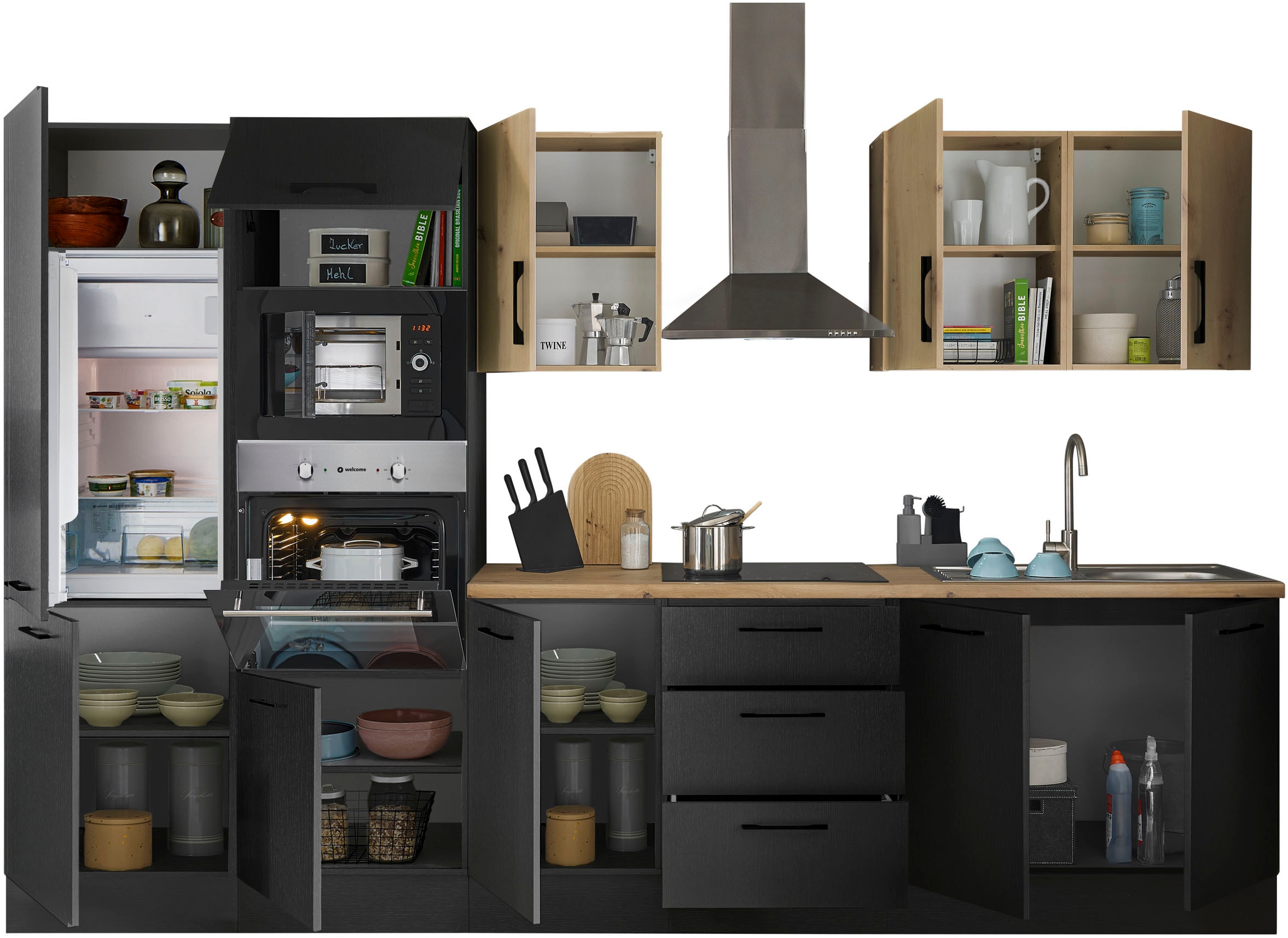 BASIC by Balculina Küchenzeile »Turin«, Breite 330 cm, wahlweise mit E-Geräten