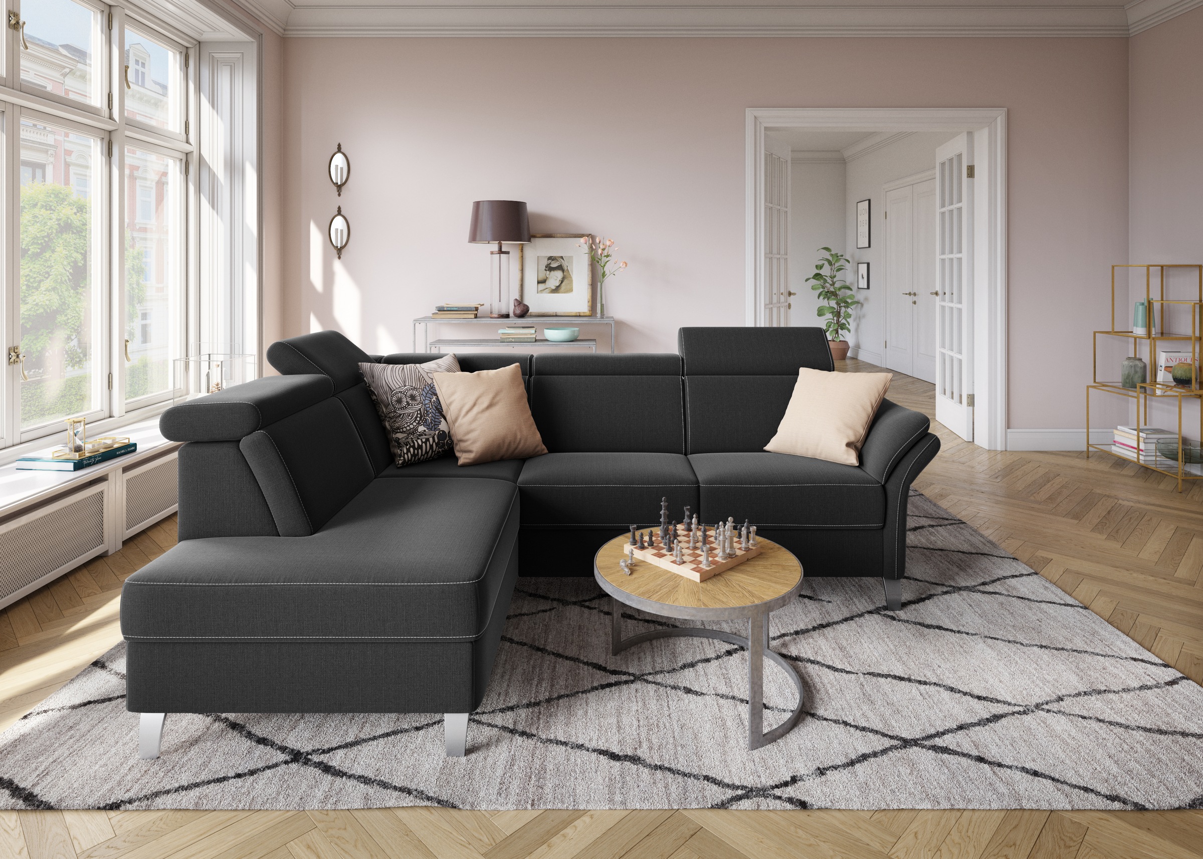 sit&more Ecksofa »Vincenzo L-Form«, inklusive Kopfteilverstellung, wahlweise mit Bettfunktion, Bettkasten