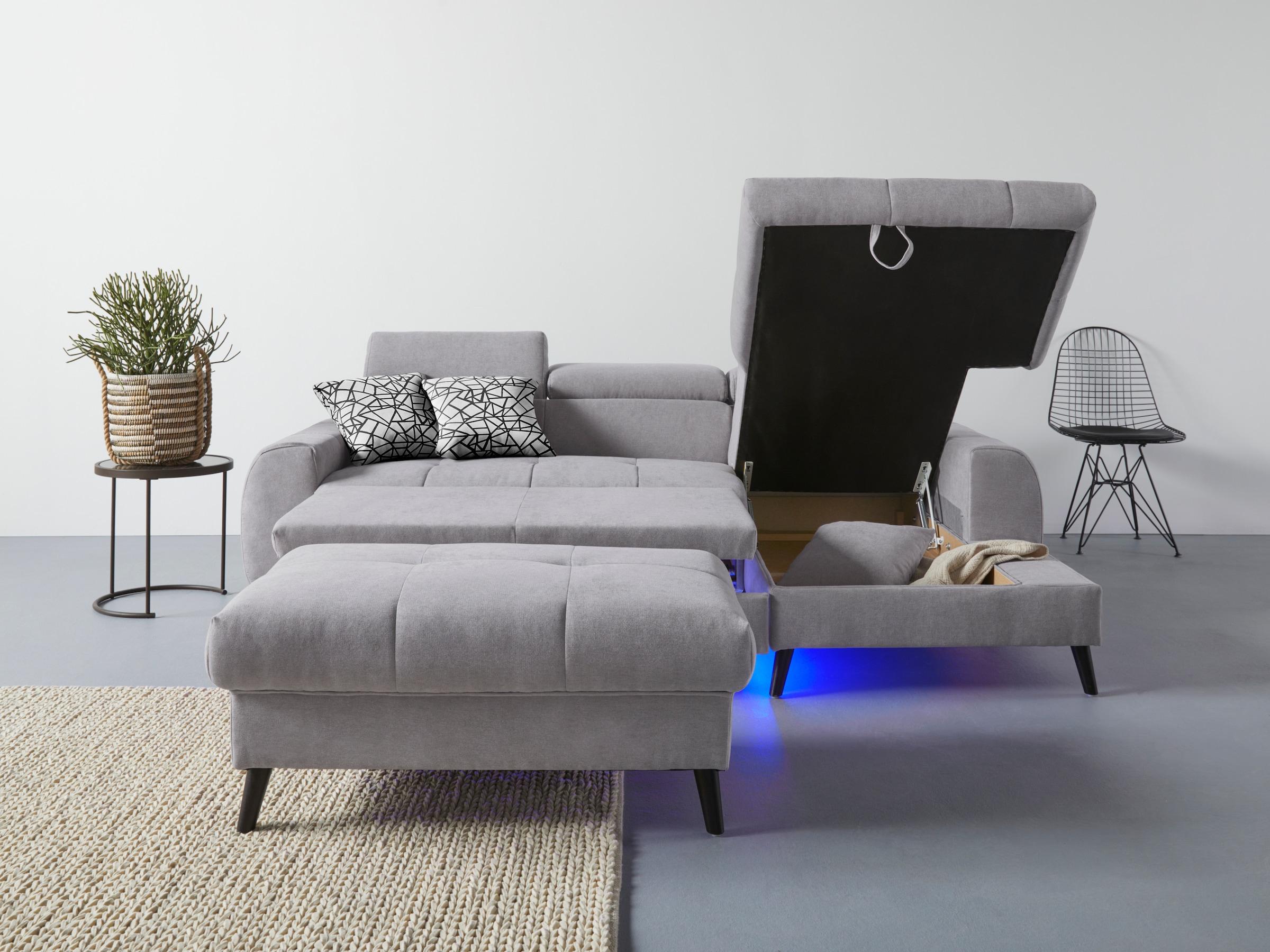 COTTA Ecksofa »Mia L-Form«, 3-tlg.-Kissen-Set, Recamiere, wahlweise mit oder ohne RGB-Beleuchtung