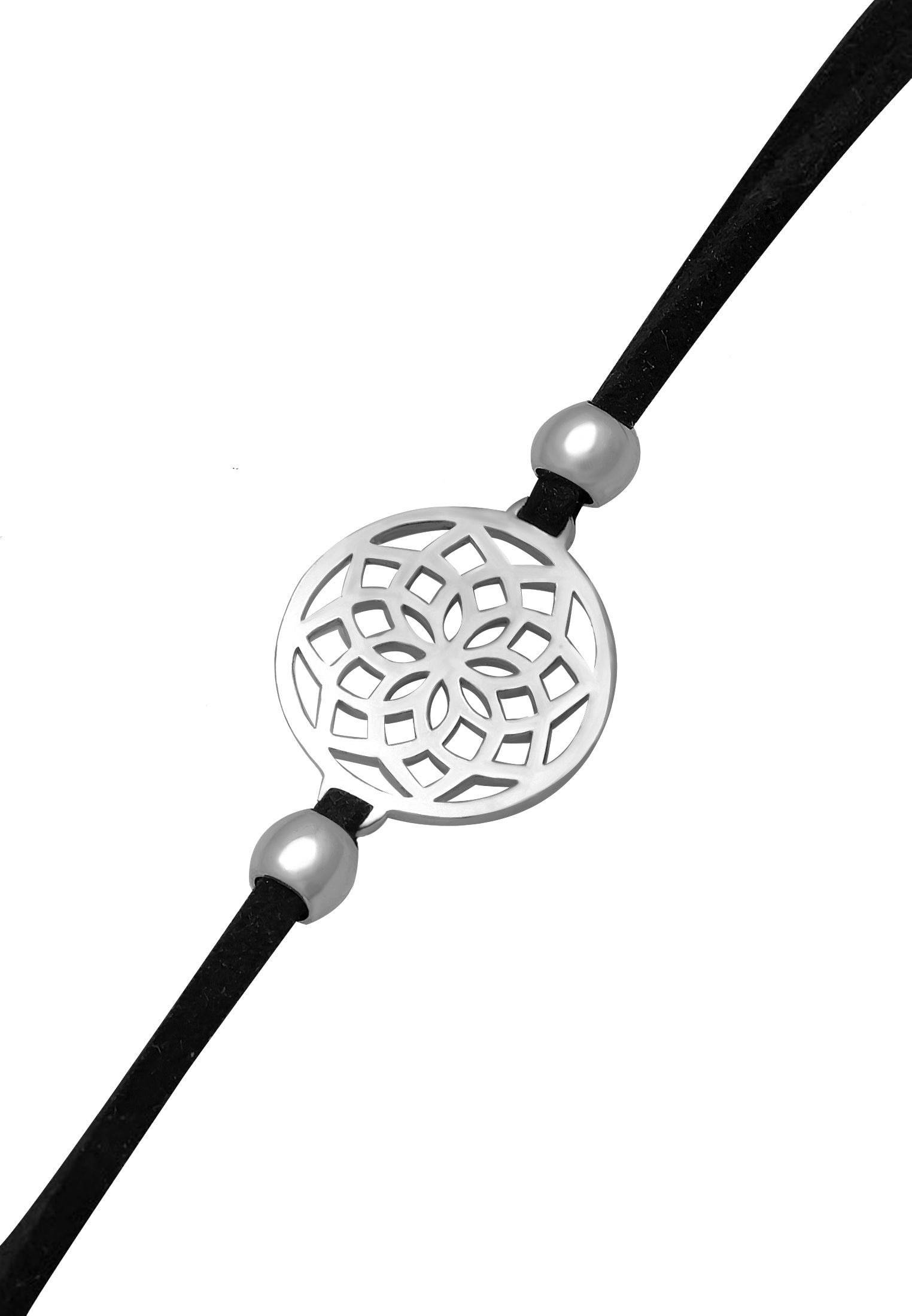 Elli Choker »Halskette Choker Blume des Lebens Textilband 925 Silber«