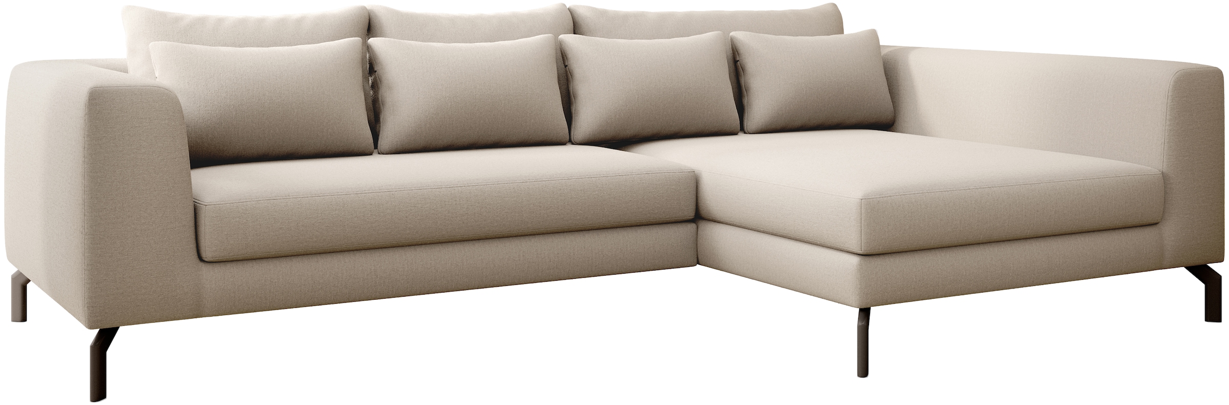 INOSIGN Ecksofa »Cross, mit softem Sitz, L-Form, wendbare Zierkissen, Breite 284 cm«, Couch mit vielen Kissen, stylische Kreuznaht, elegante Metallfüße