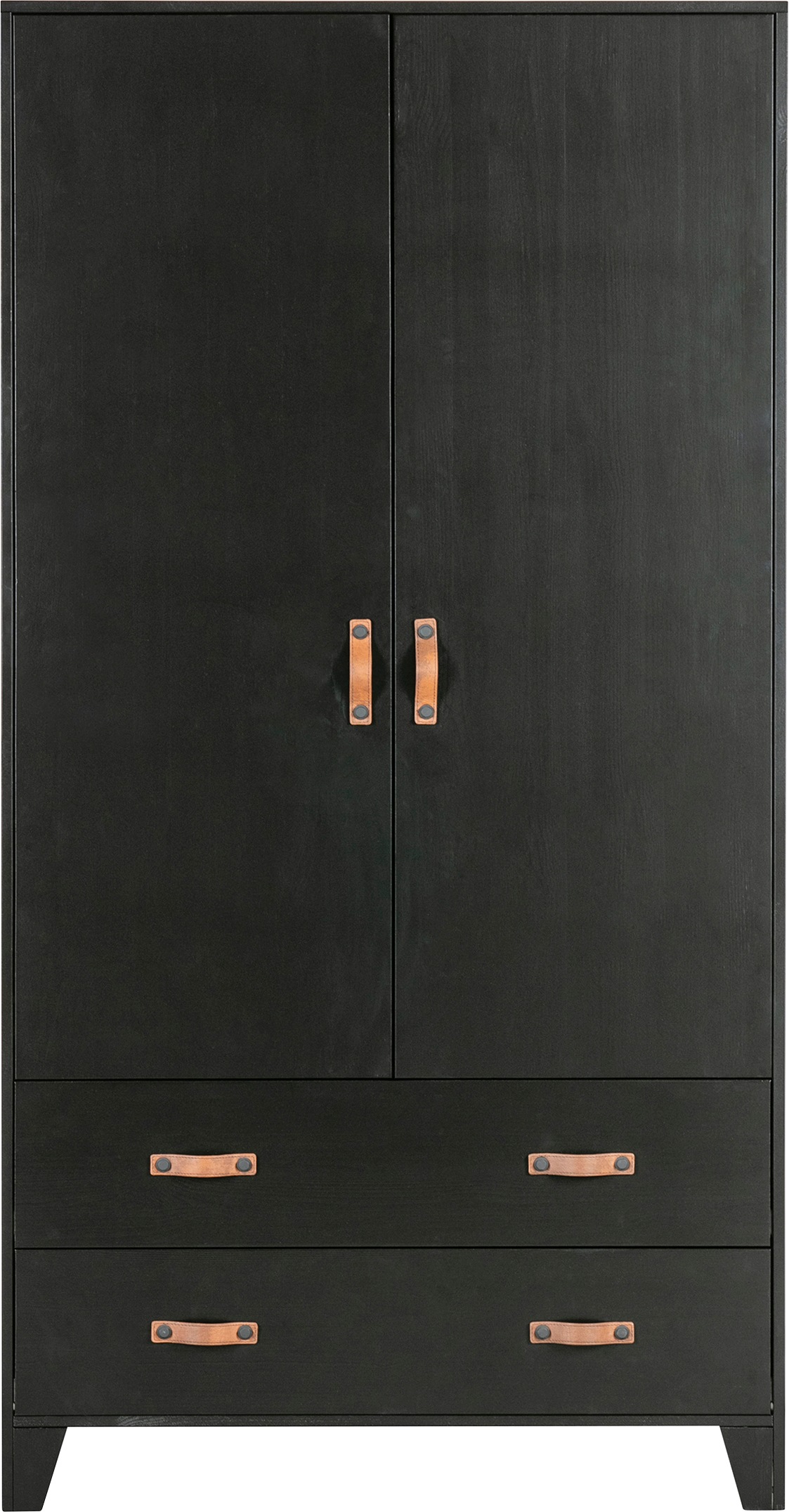 WOOOD Garderobenschrank "Dian FSC-Kiefernholz mit Ledergriffe, H 180 x B 94 x T 40 cm" Schutzlackierte Oberfläche, einfach zu montierbar, sichtbare maserung