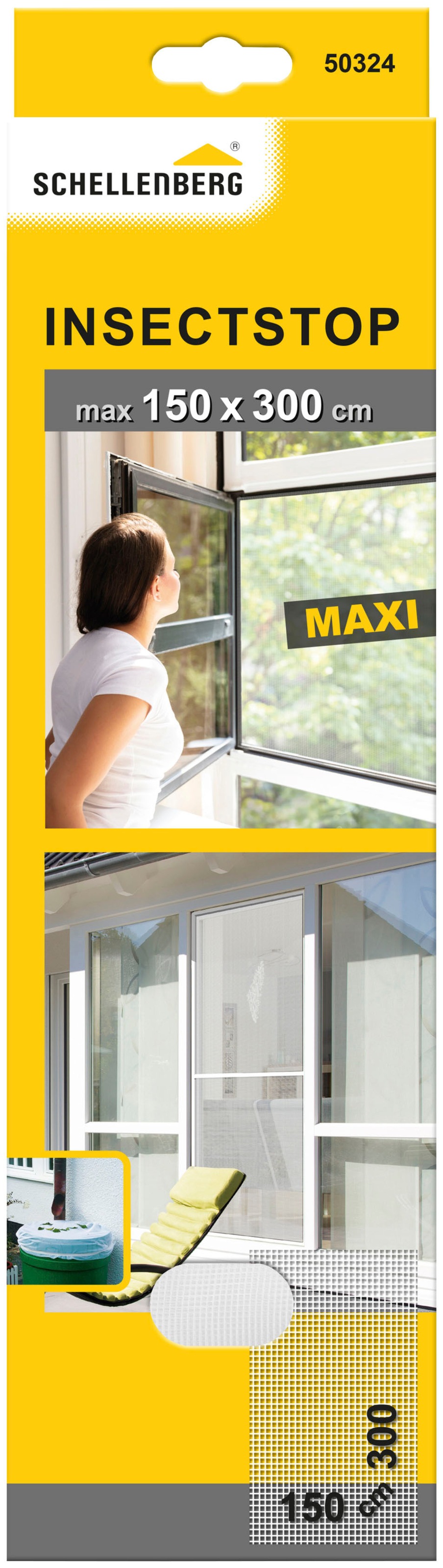 SCHELLENBERG Fliegengitter-Gewebe "Maxi 50324", Insekten- und Mückenschutz für große Fenster, 150x300 cm, weiß