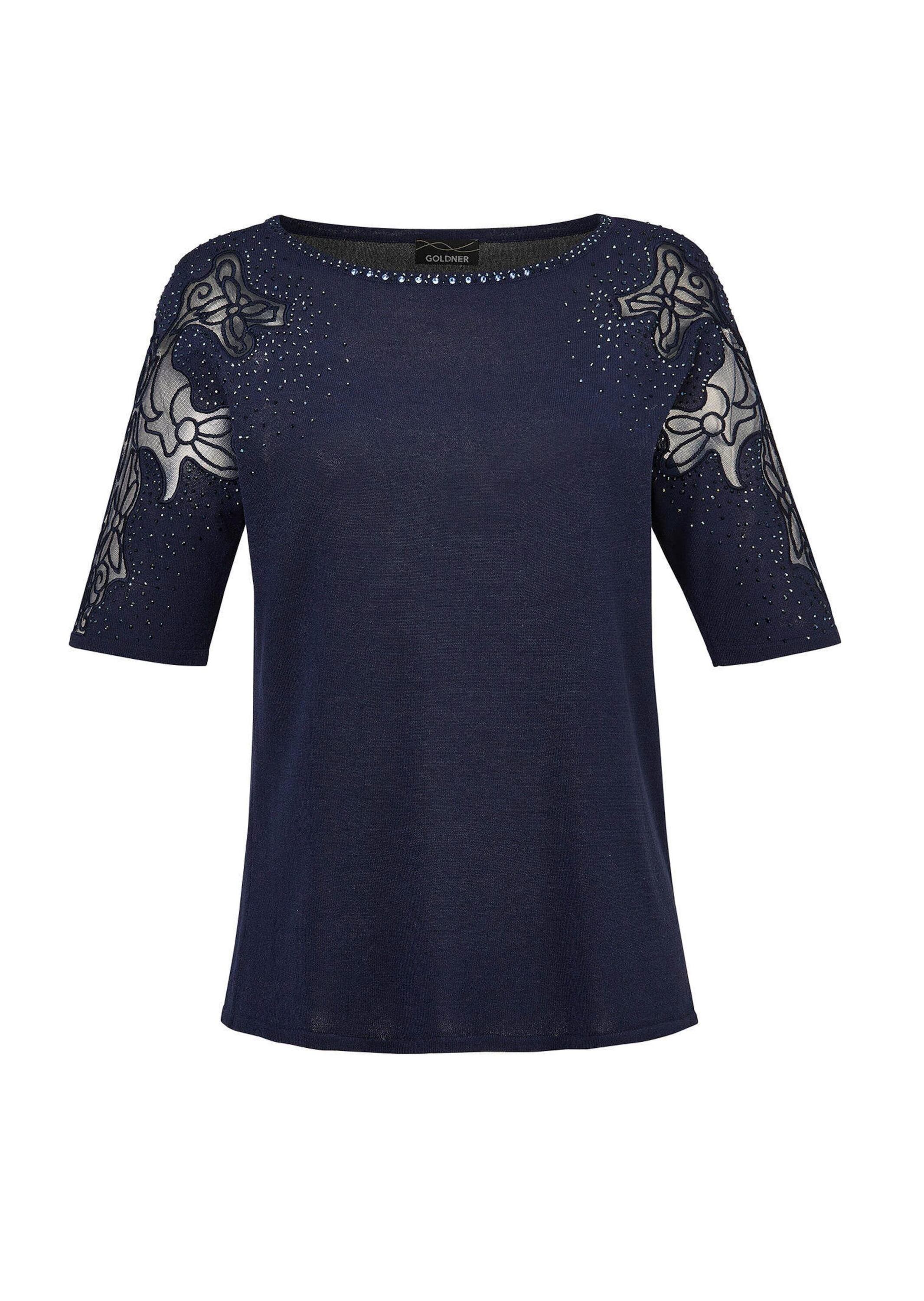 GOLDNER Rundhalspullover "Kurzgröße Pullover mit Spitzeneinsätzen und Glanz günstig online kaufen