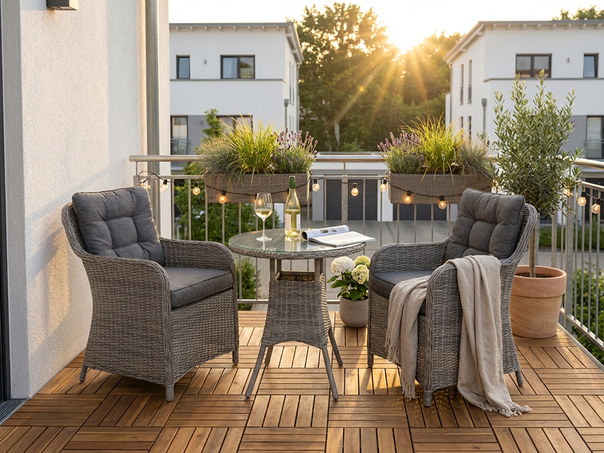 KONIFERA Garten-Essgruppe »Menorca« Set, 2x Sessel, 1x Tisch Ø 70 cm, inkl. Auflagen, Polyrattan, Aluminium, 3 Stk. tlg. Polyrattan, Aluminium, Tischplatte aus 5mm starkem Sicherheitsglas