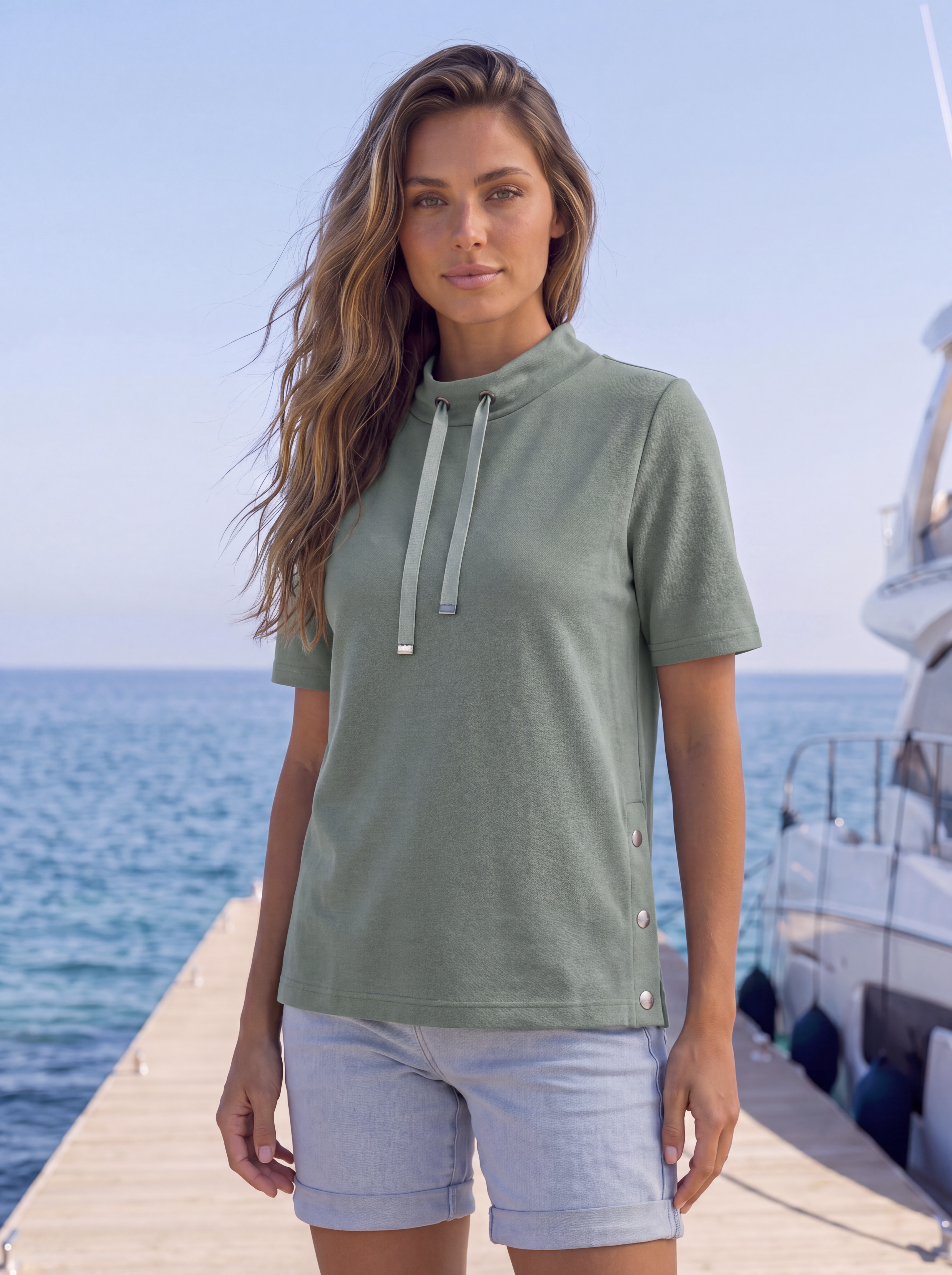 H.I.S Kurzarmshirt "mit metallischen Details" aus strukturiertem Baumwoll-Mix