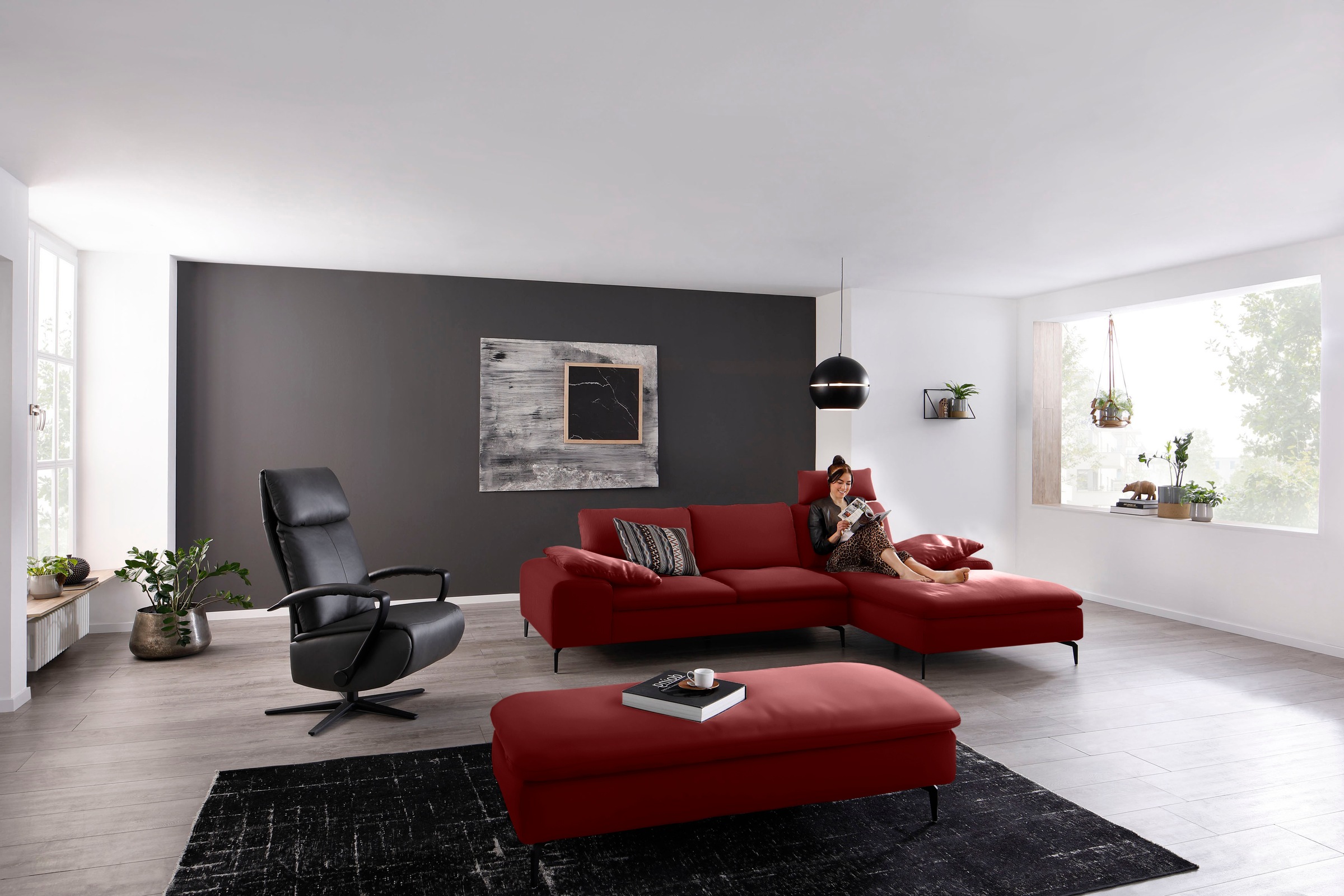 W.SCHILLIG Ecksofa »valentinoo, Designsofa, bequem, elegant und zeitlos, L-Form«, (Set), inklusive Hocker, mit Sitztiefenverstellung, Breite 299 cm