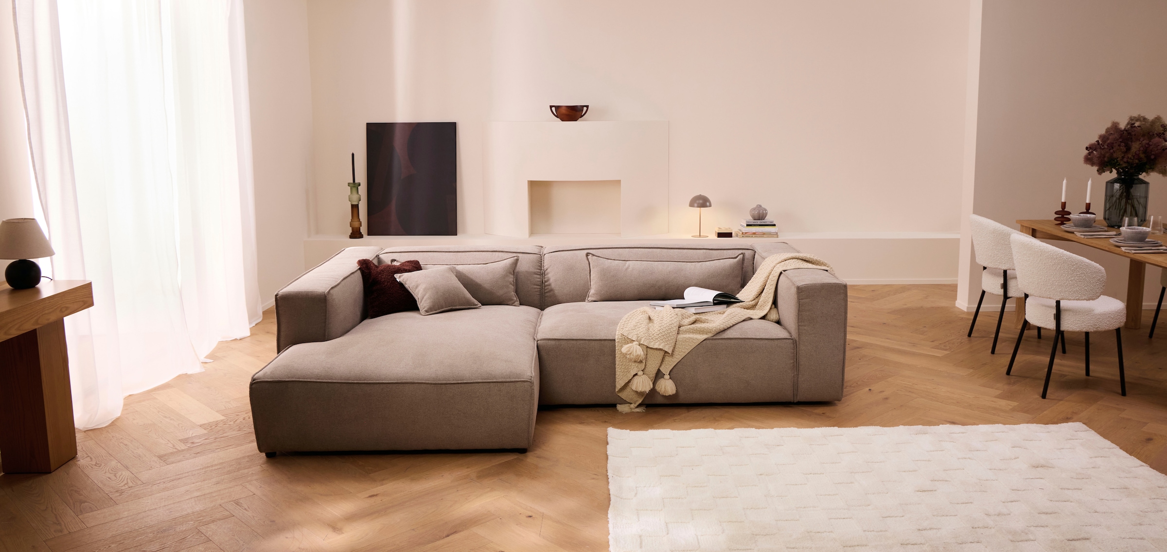 LeGer Home by Lena Gercke Teppich »Esmé, Hochflor-Teppiche, weich, Boho« rechteckig 23 mm Höhe Hoch-Tief-Struktur, Uni, Kästchen, Wohnzimmer, Schlafzimmer, Esszimmer