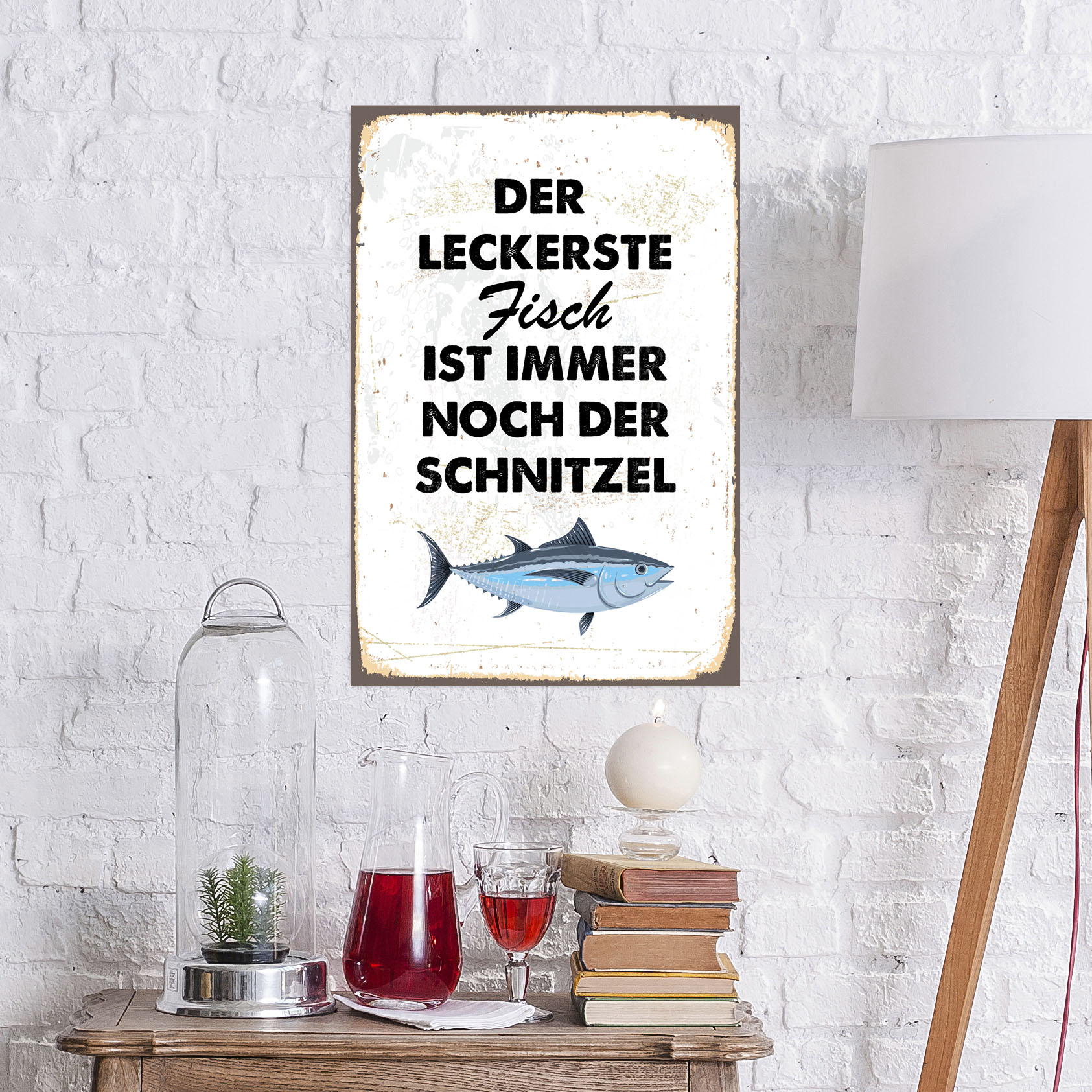 queence Metallbild "Schnitzelfisch" Schriftzug Schriftzüge Sprüche Sprüche & Texte Tiere 1 Stk. tlg. Stahlschilder