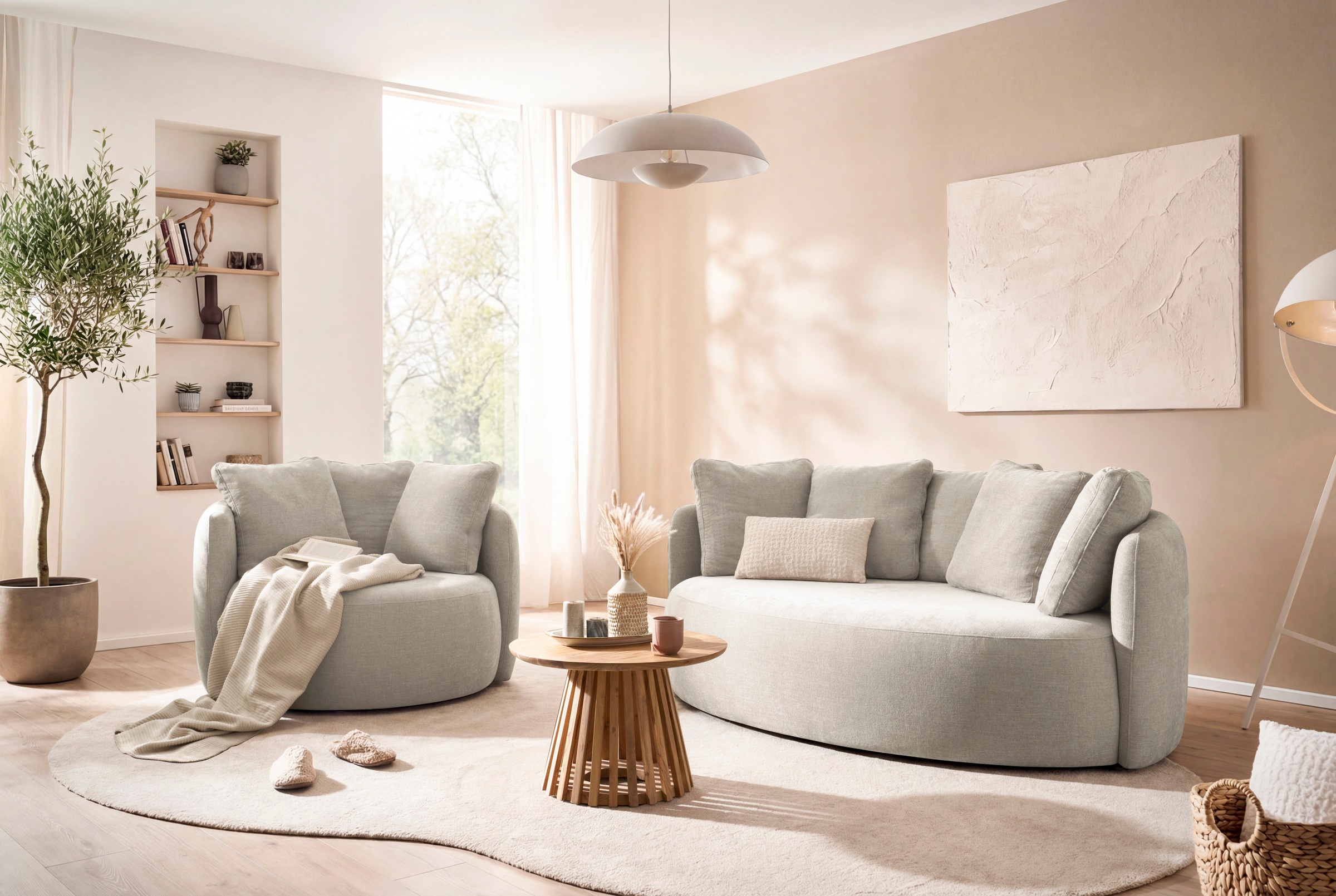 OTTO home Sessel »Kaarl, moderner Rundsessel, Loungesessel, Loveseat« Webstoff, in fünf Farben, inkl. Rückenkissen, zeitloses Design