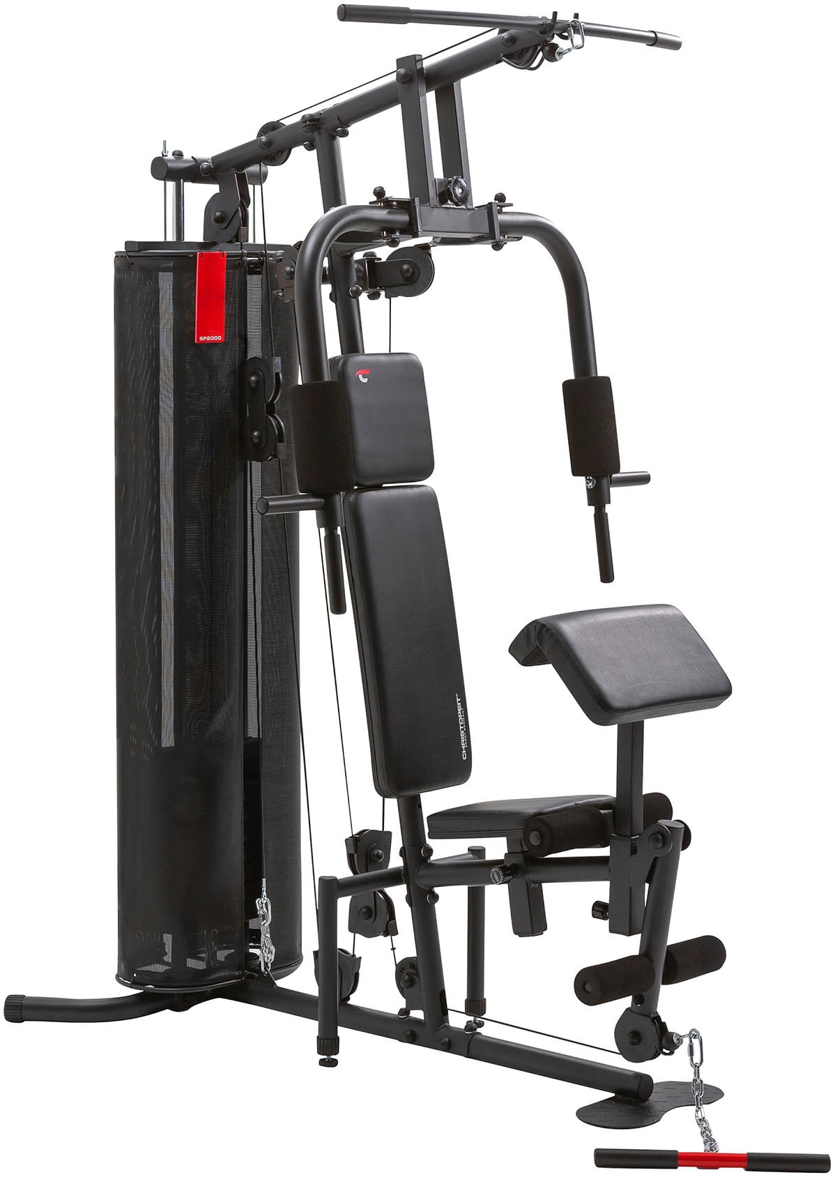 Christopeit Sport Kraftstation "SP 2000" 8 Gewichtsblöcke Butterflystange, Latzug, Ruderfunktion und mehr, max. Benutzergewicht 120 kg, max. Trainingsgewicht 56 kg