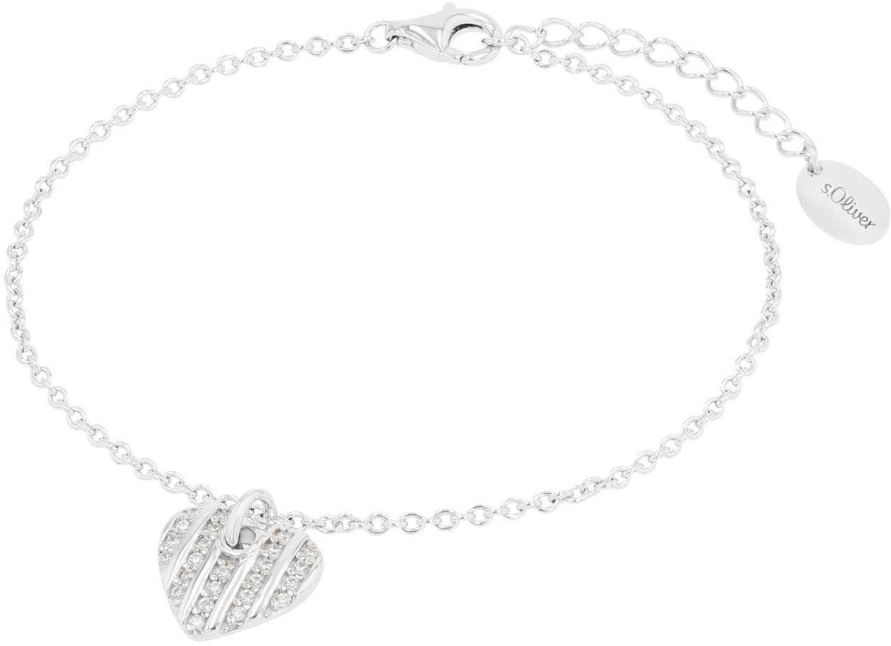 Armband S.OLIVER "Herz", silber (silberfarben, weiß, weiß), Armbänder, Damen, 20cm, Silber 925 (Sterlingsilber), Armband, mit Zirkonia (synth.)