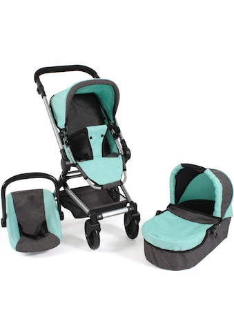 Kombi-Puppenwagen »Fides 3in1, Melange Mint«, mit Babywanne, Sportsitz und Autositz