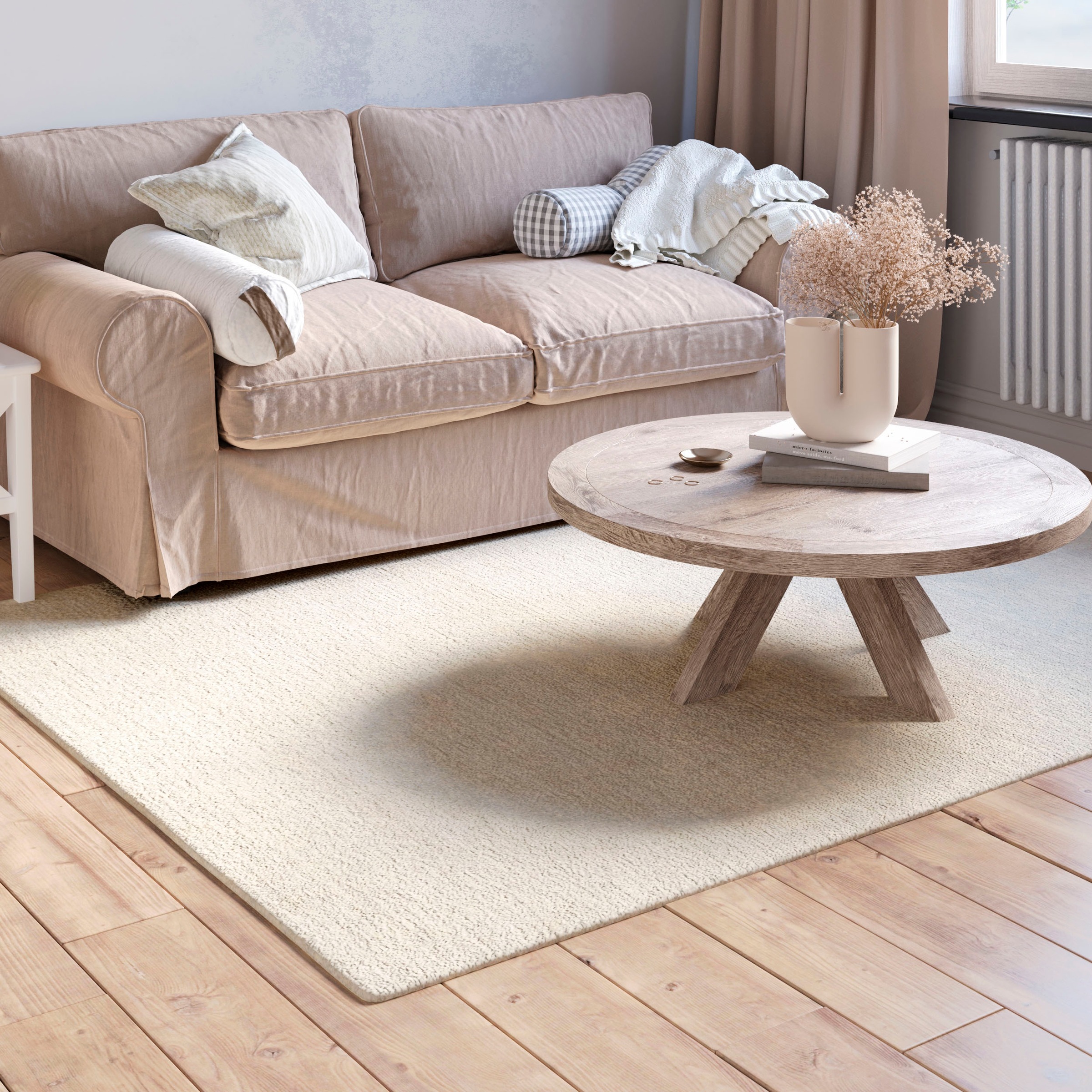 Wollteppich "Isra", beige (creme), B:150cm H:1,5mm L:80cm, Wolle, MYFLAIR MÖBEL & ACCESSOIRES, Teppiche, Kurzflor, Handweb Teppich, meliert, reine Wolle, handgewebt