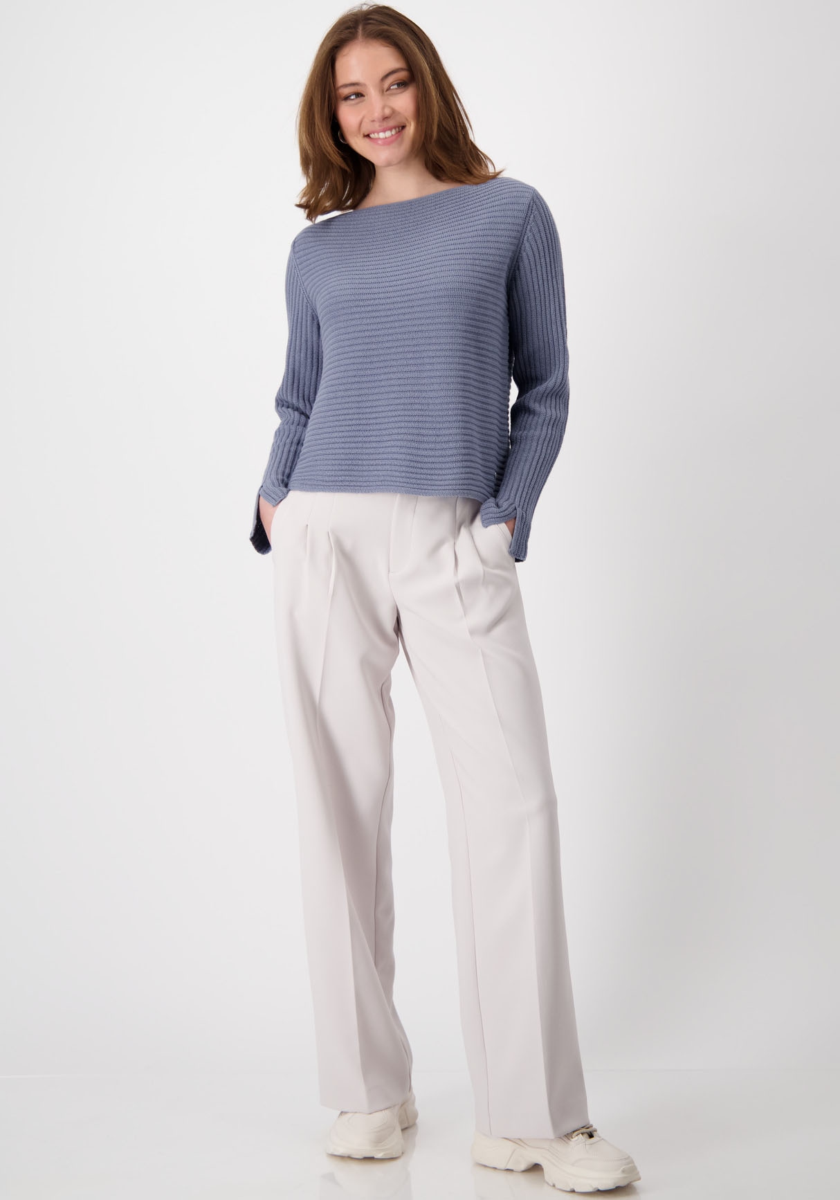 Monari Strickpullover »Pullover monari Rippe«, mit U-Boot-Ausschnitt