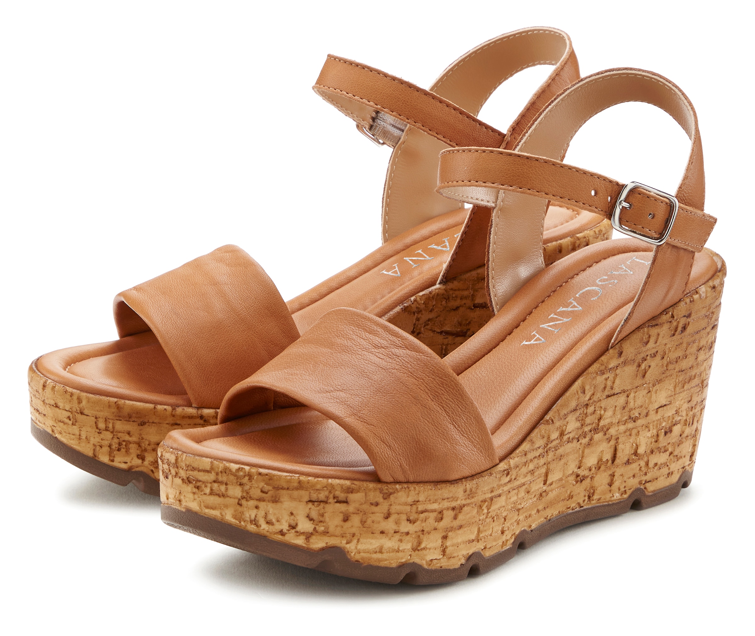 LASCANA Sandalette »Sommerschuh, offener Schuh, Sandale, Keilsandalette,«  NEU aus Leder mit Keilabsatz