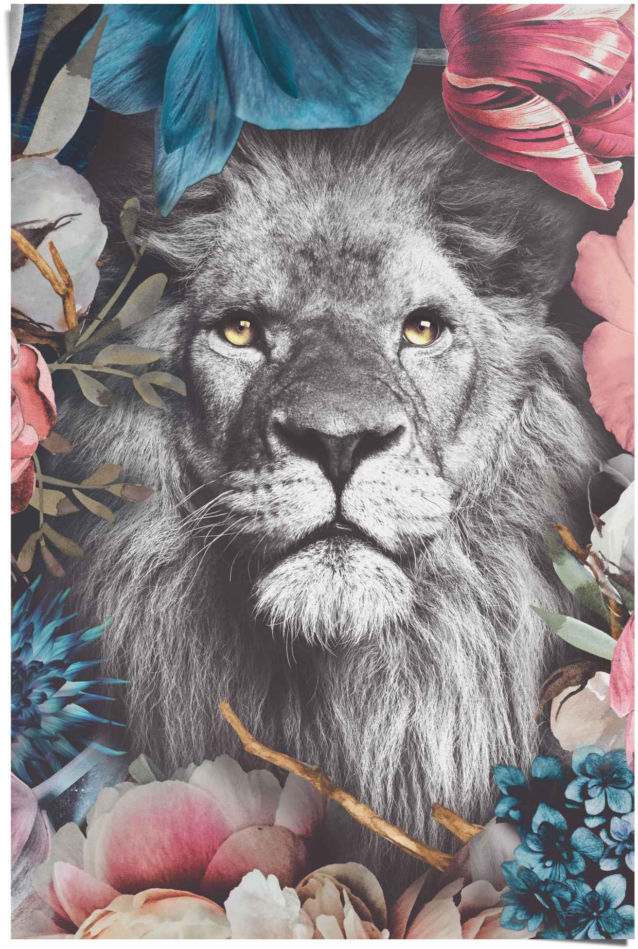 Reinders Poster "Löwe Blumenkranz - Pflanzen - Farbenfroh", (1 St.) günstig online kaufen