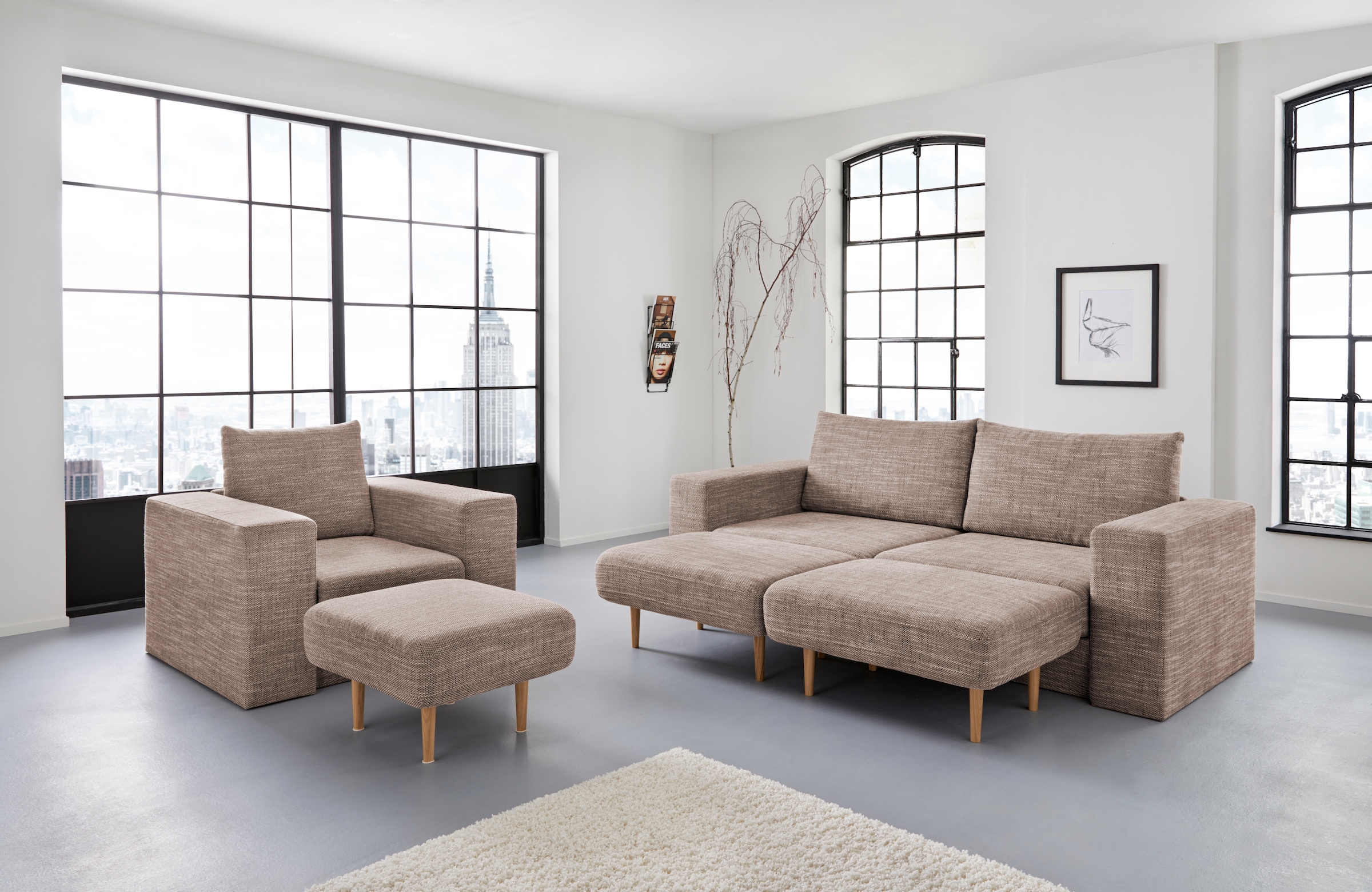 LOOKS by Wolfgang Joop 3,5-Sitzer »Looksv«, Verwandlungssofa: aus Sofa wird Sofa mit 2 Hockern
