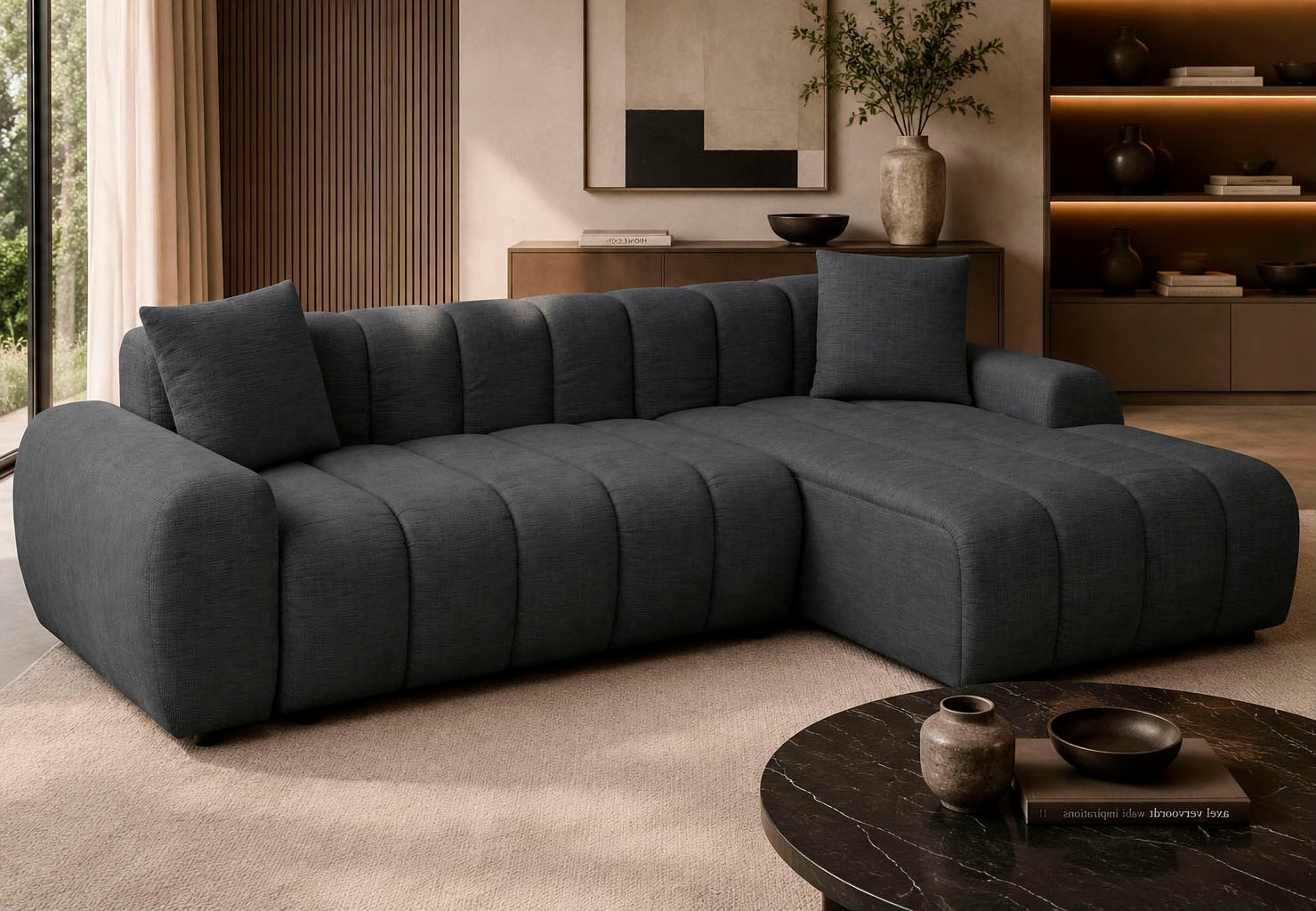 OTTO home Ecksofa »LAURRENT Feinstruktur L-Form, 246 cm« Schlaffunktion (123/191cm), Bettkasten, Taschenfederkern und Topper