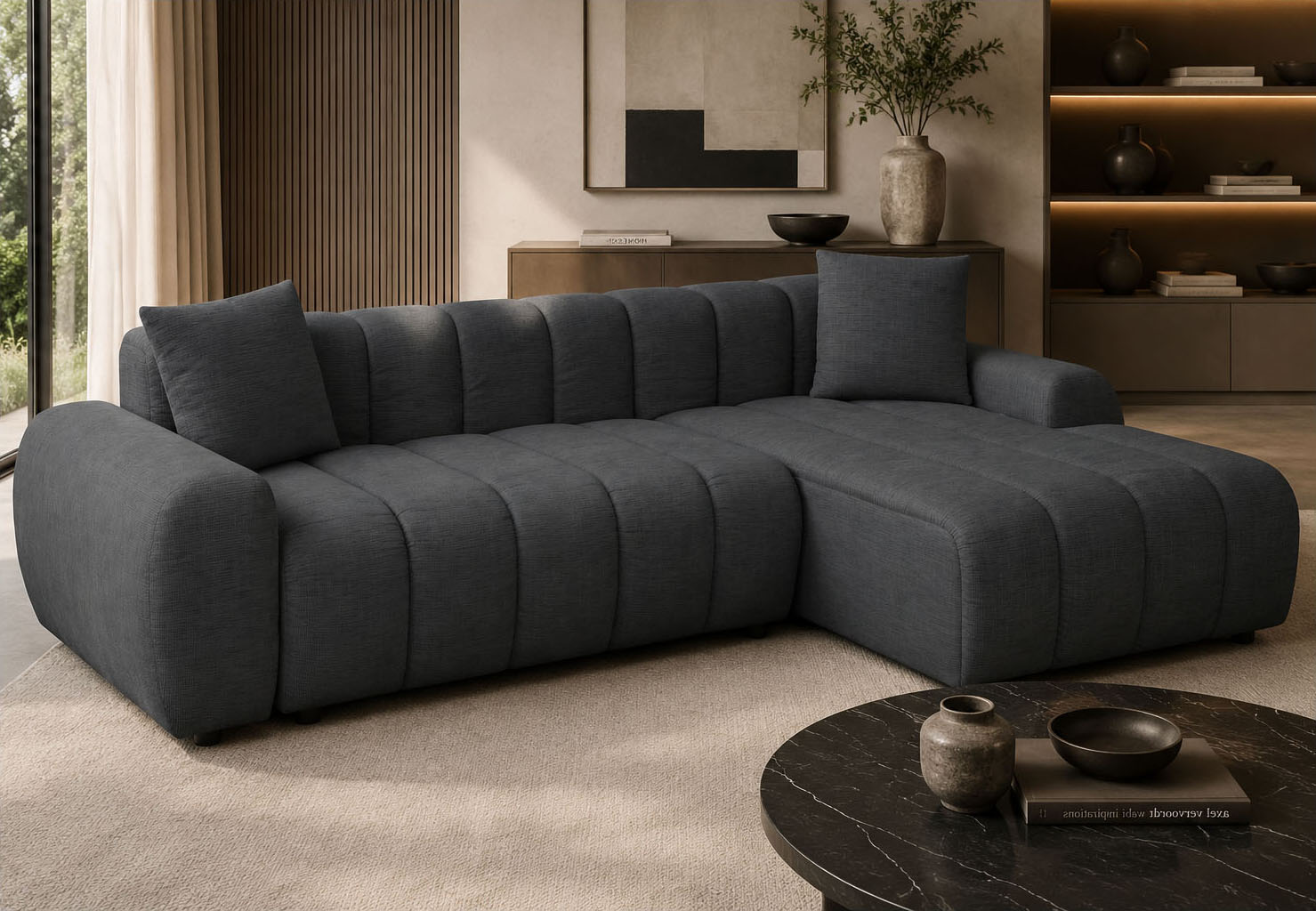 OTTO home Ecksofa "LAURRENT Feinstruktur L-Form, 246 cm" Schlaffunktion (123/191cm), Bettkasten, Taschenfederkern und Topper