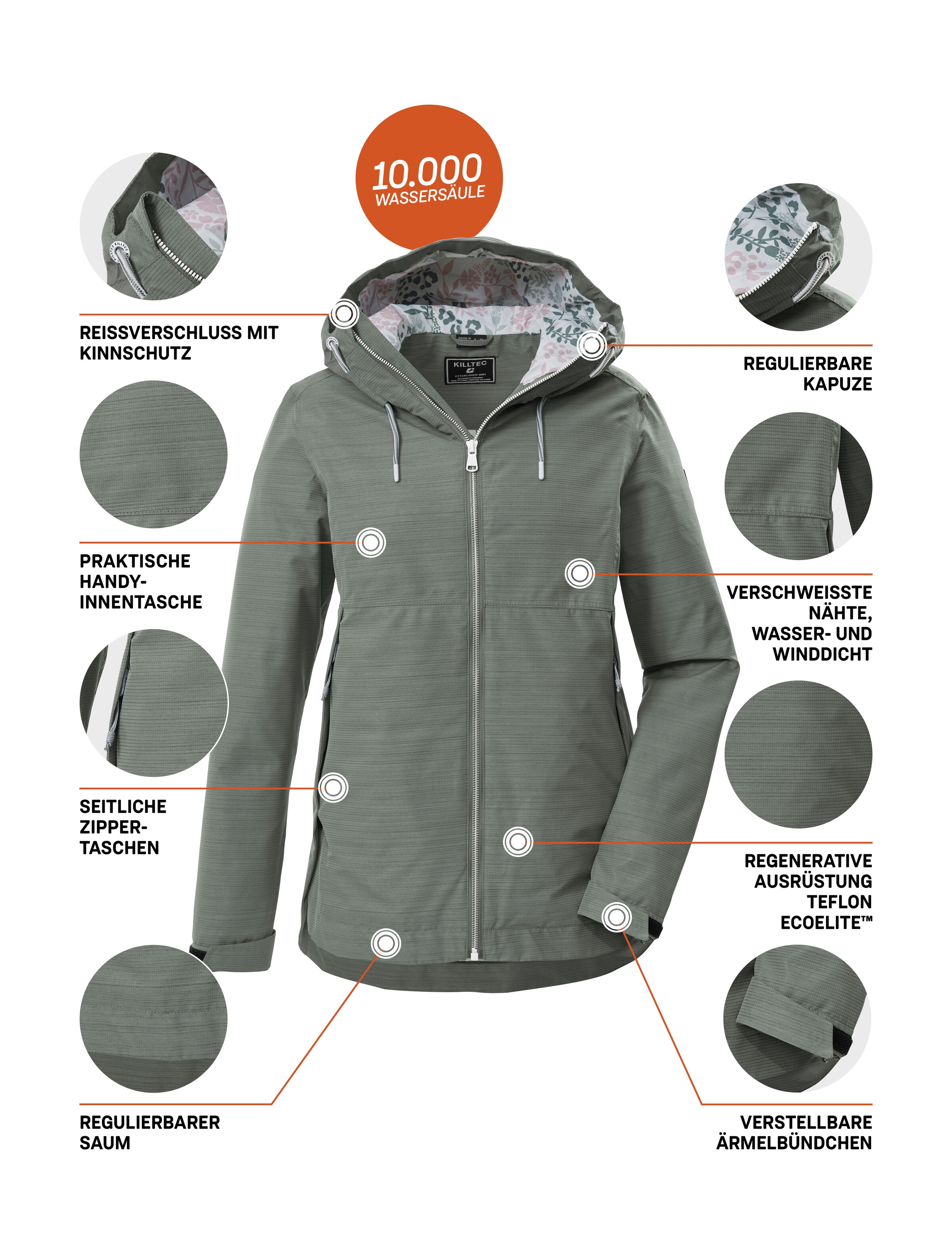 Killtec Funktionsjacke »KOS 62 WMN JCKT« Leichte, wasserdichte Damenjacke mit verstellbarer Kapuze