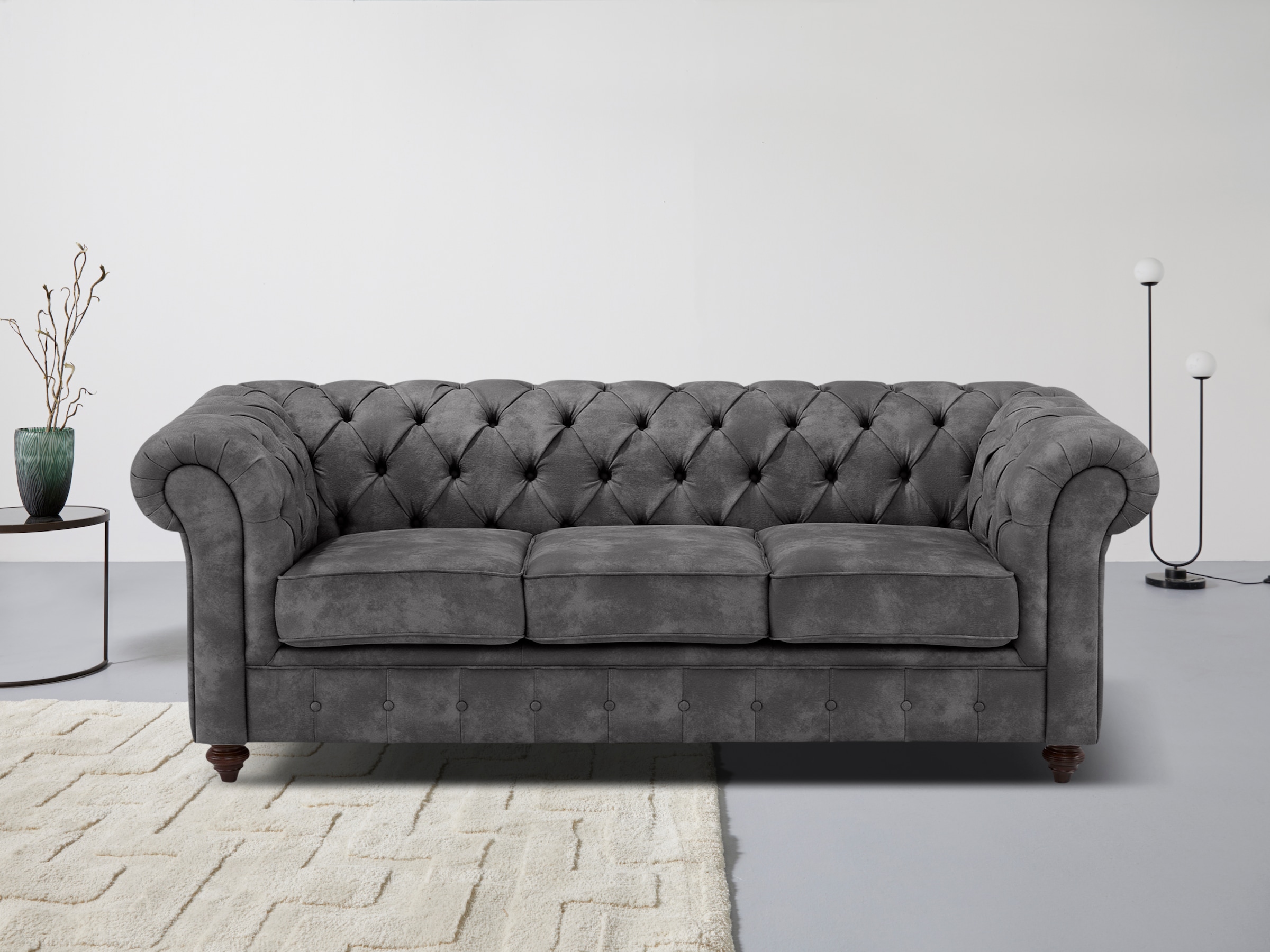 Home affaire Chesterfield-Sofa "Chesterfield 3-Sitzer B/T/H: 198/89/74 cm", mit hochwertiger Knopfheftung, auch in Leder