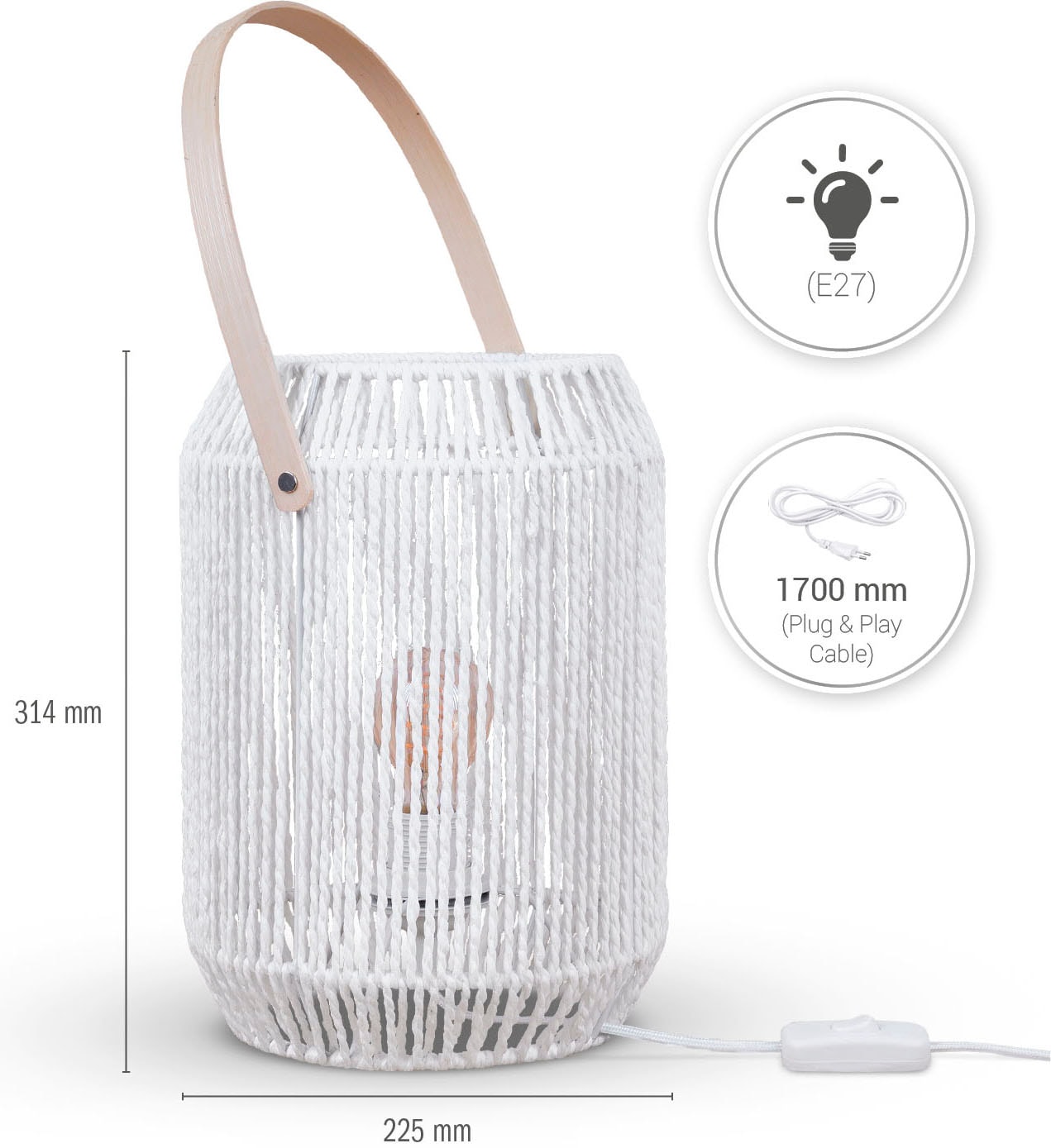 Paco Home Tischleuchte »NANDO« E27 Tischlampe Schreibtischlampe Beistelltisch Lampenschirm Boho Korb E27