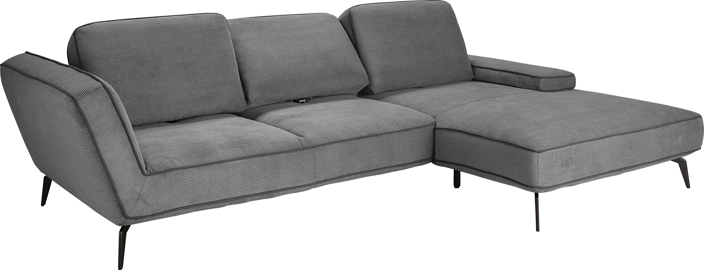 set one by Musterring Ecksofa »SO 4500, Füße schwarz matt, inkl Schwenkrückenfunktion, Cord, L-Form«, wahlweise mit Kopfstütze/Armteilverstellung/Rückenneigung