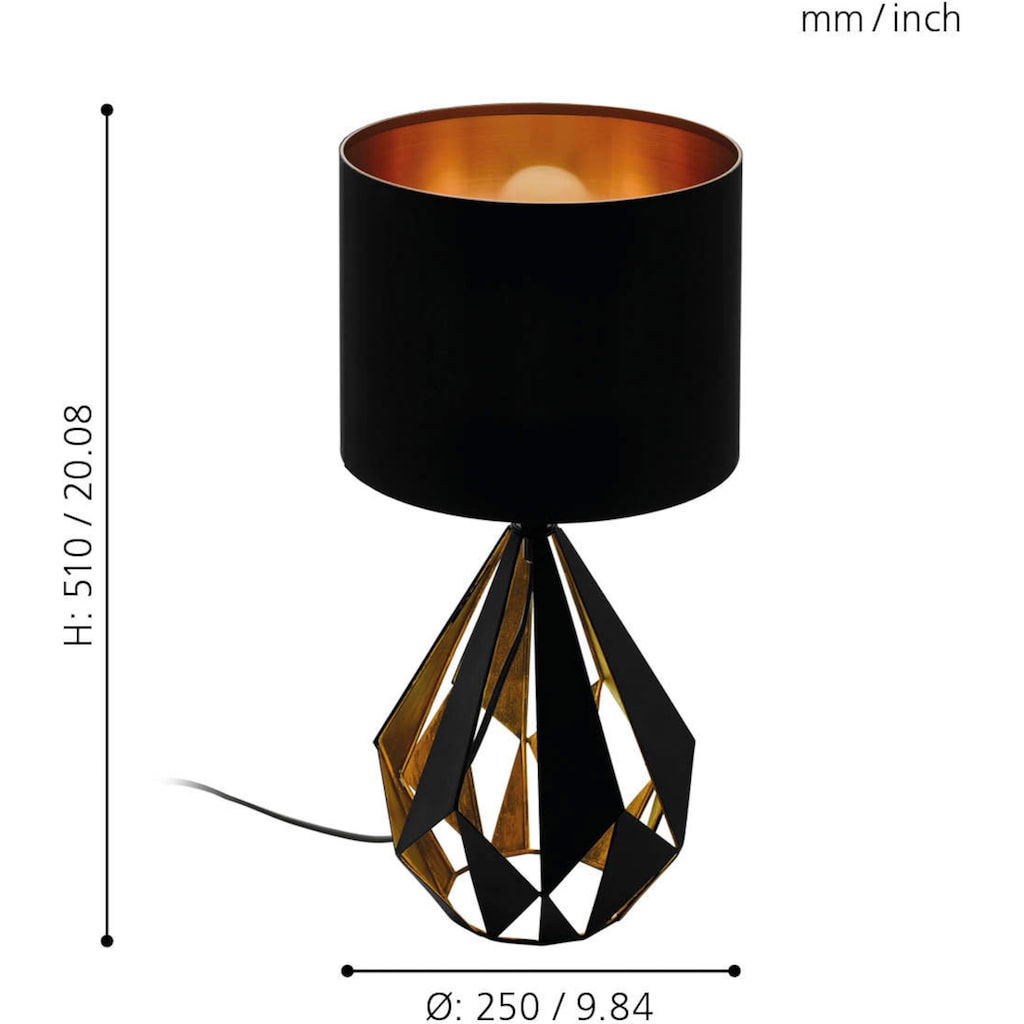 EGLO Tischleuchte »CARLTON 5«, 1 flammig-flammig, Vintage Tischleuchte, Nachttischleuchte, Schwarz, E27, Schalter