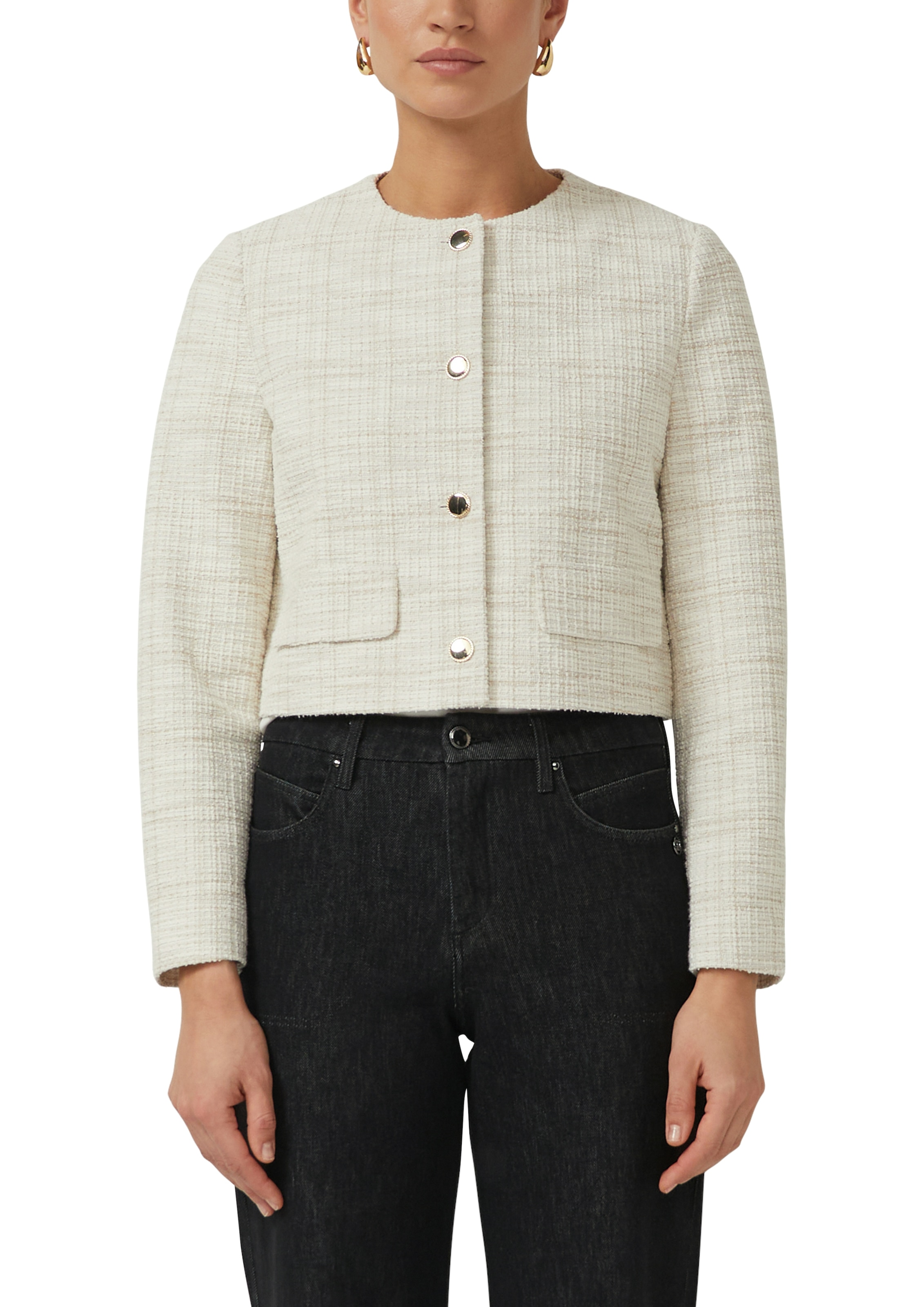 s.Oliver BLACK LABEL Bouclèjacke ohne Kapuze kurz, mit goldenen Knöpfen günstig online kaufen