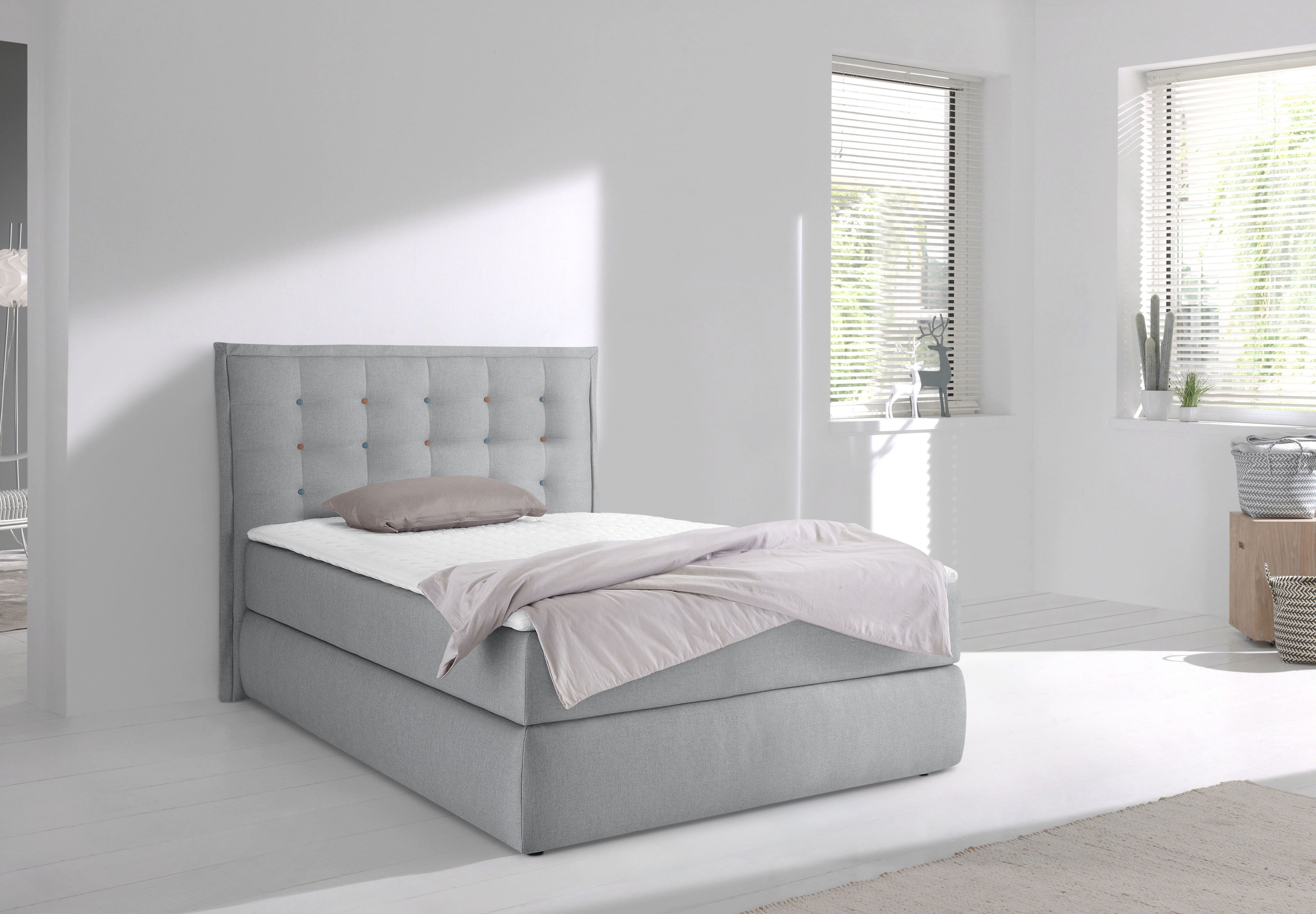 Home affaire Boxspringbett "Sagres" Kopfteil mit 2farbiger Flatterbiese und zweifarbigen Knöpfen