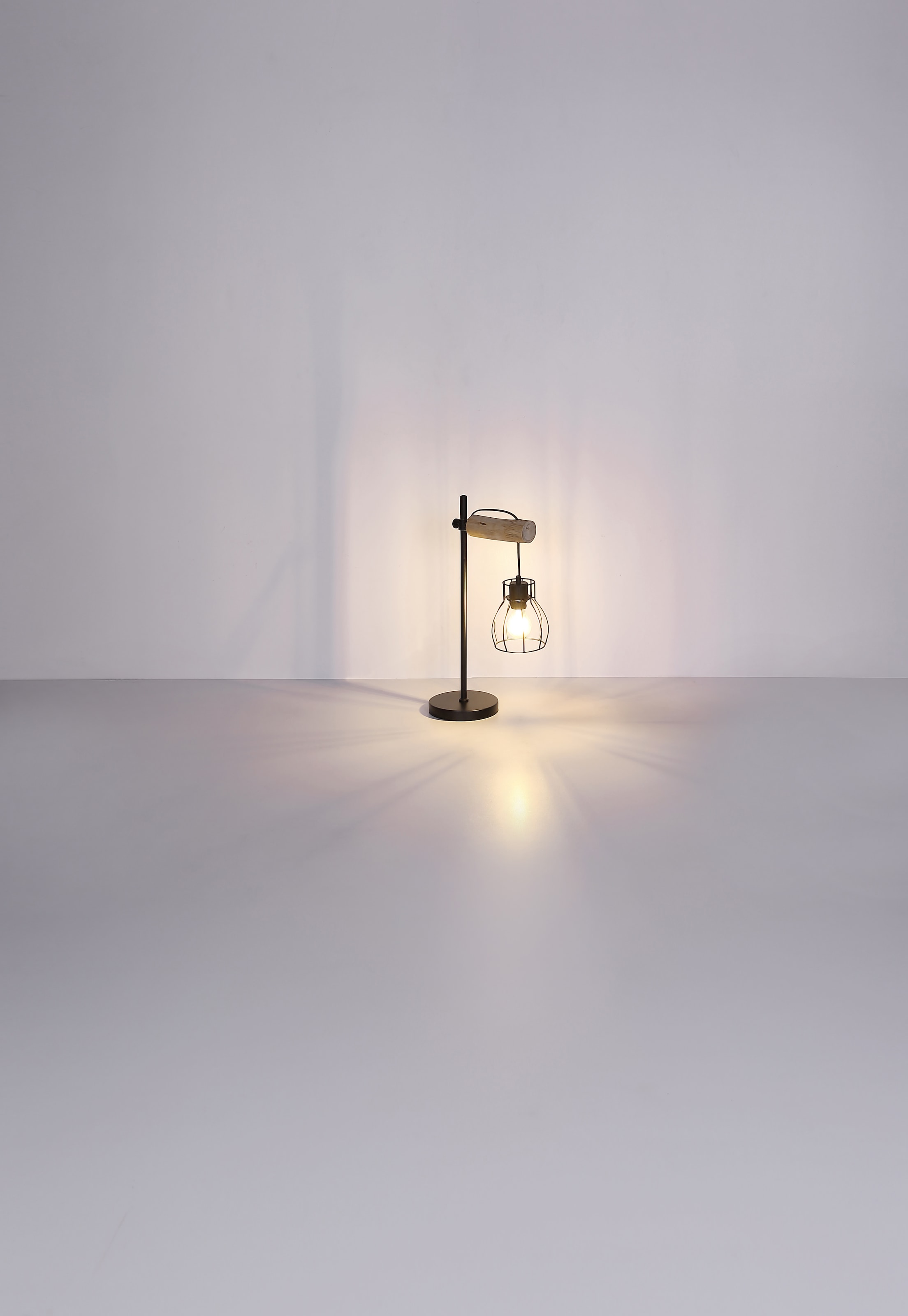 GLOBO LIGHTING Tischleuchte »MINA« E27 1 Stk. Tischleuchte Schwarz/Holz, Wippschalter, E27