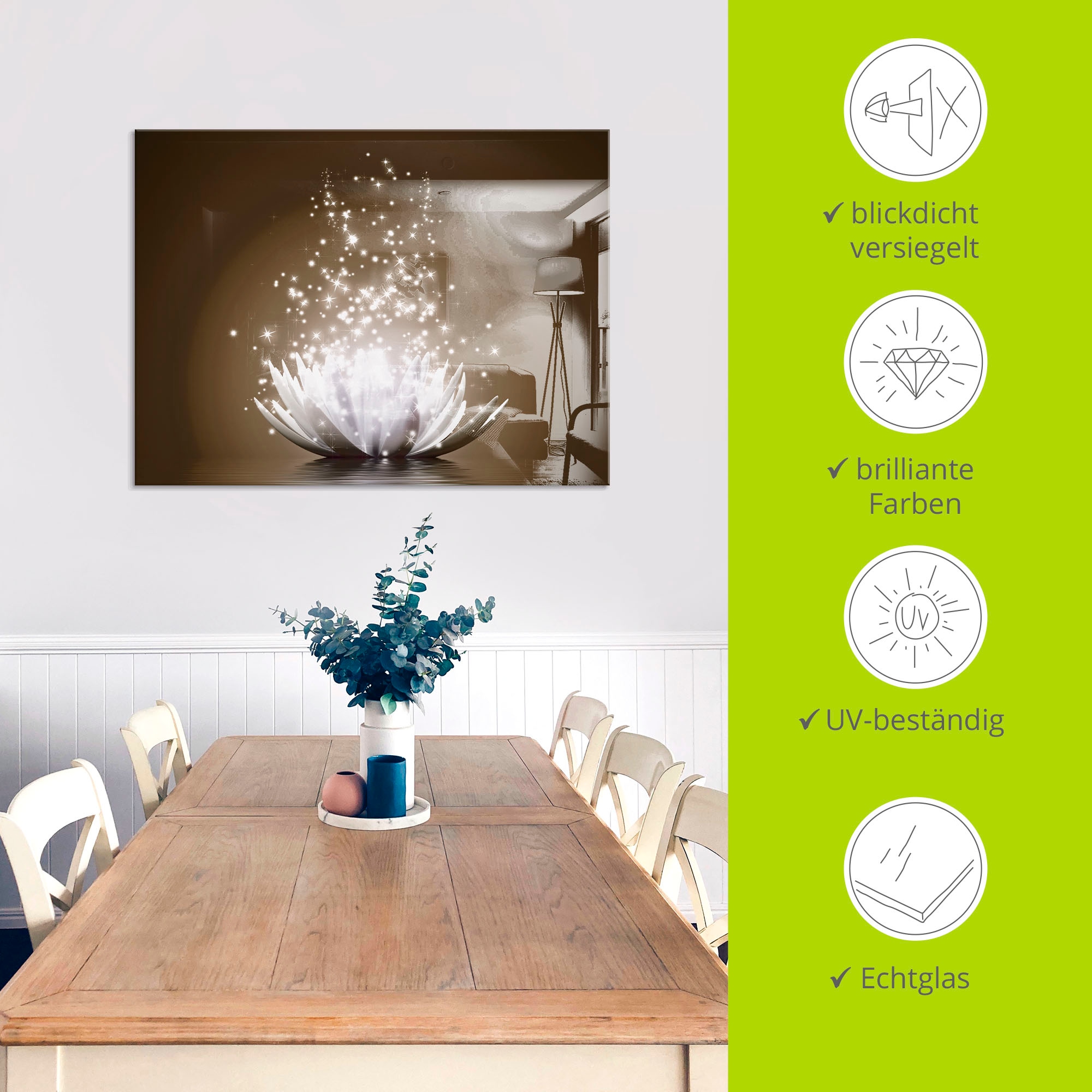 Artland Glasbild »Magie der Lotus-Blume«, Blumen, (1 St.), in verschiedenen Größen
