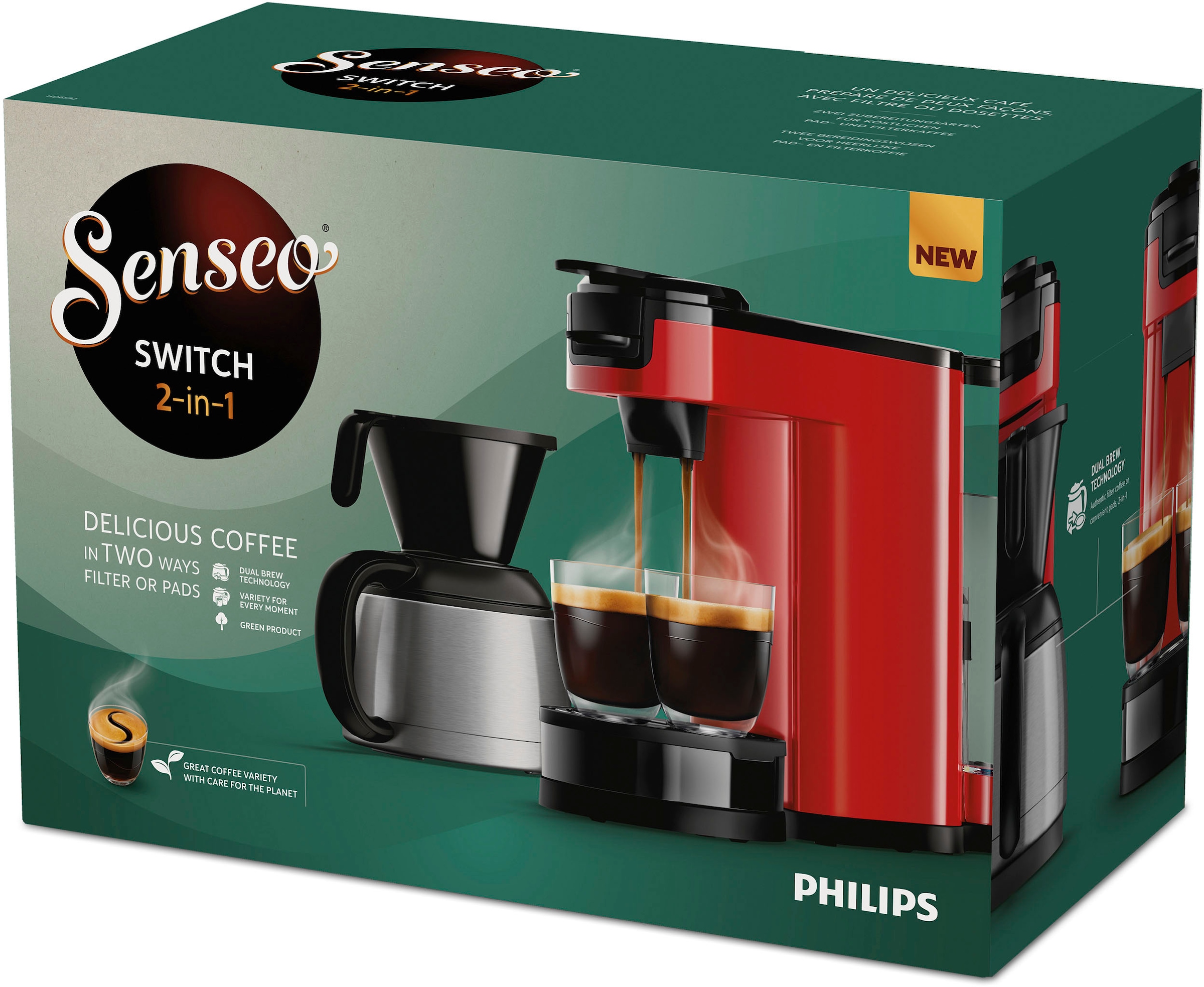 Philips Senseo Kaffeepadmaschine »Switch HD6592/84«, 1 l Kaffeekanne, inkl.  Kaffeepaddose im Wert von 9,90 € UVP per Rechnung | BAUR