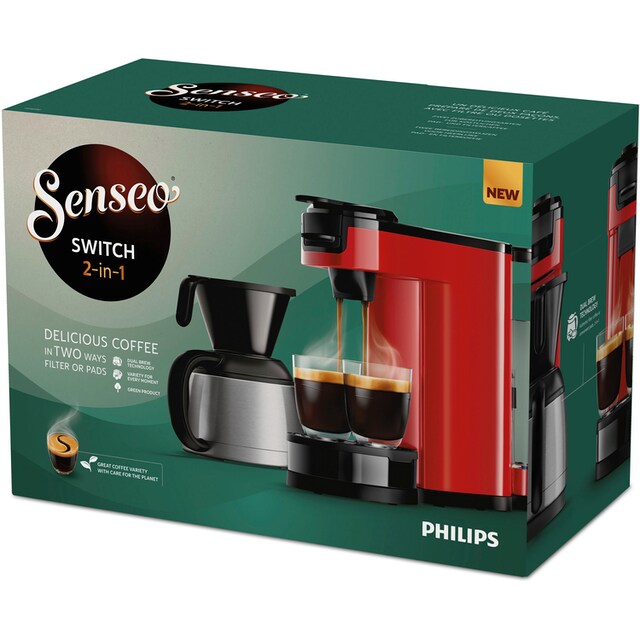 Macchina Da Caffè Philips Senseo Switch HD6592/65 - Caraffa Termica 7 Tazze, Serbatoio 1L - Nero Intenso