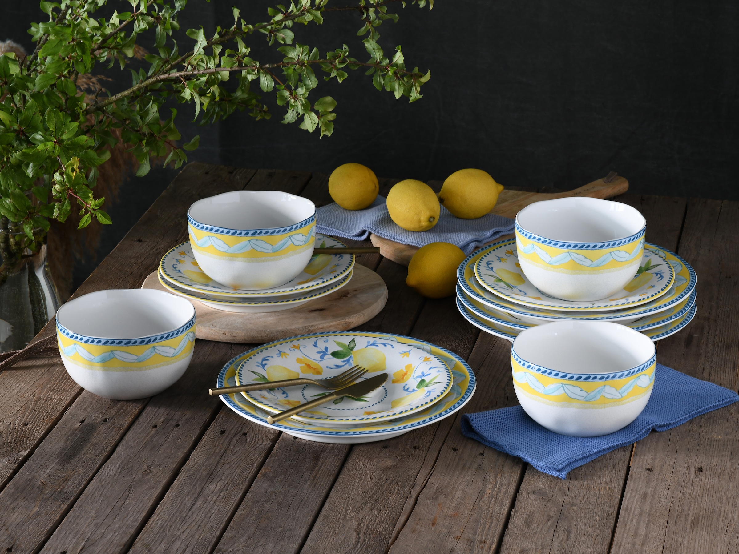 CreaTable Teller-Set »Lemona, Tellerset 12-tlg«, (Set, 12 tlg.), Handgemalte italienische Keramik