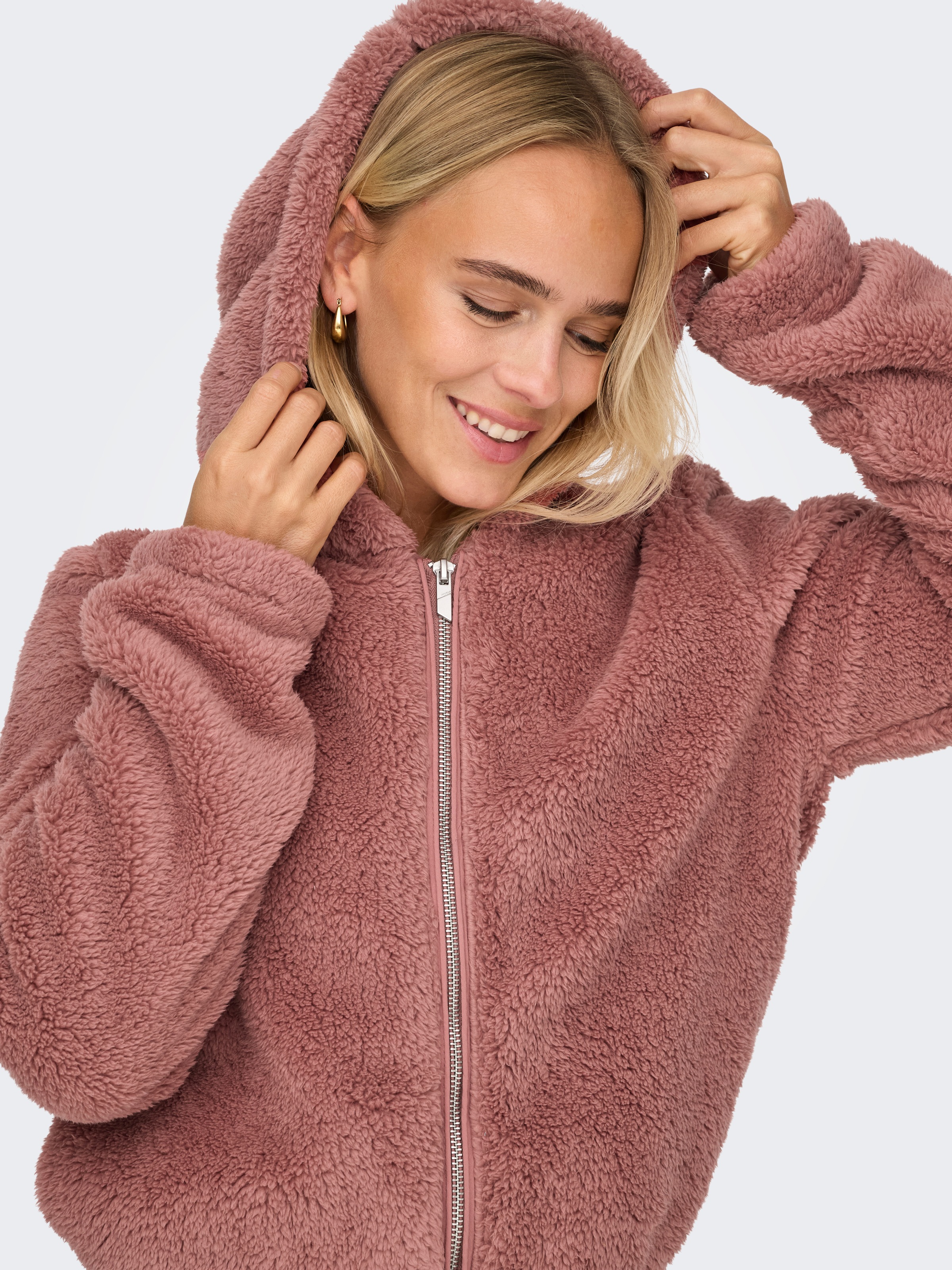 Thumbnail - ONLY Kapuzenplüschjacke "ONLNEWANNA CONTACT SHERPA JKT OTW NOOS" mit Kapuze