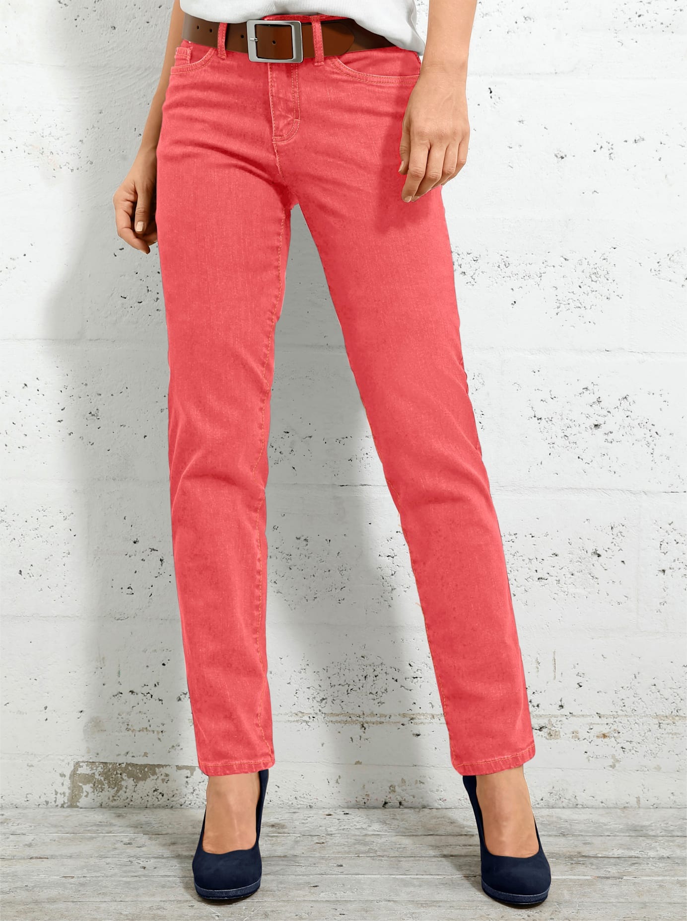5-Pocket-Jeans INSPIRATIONEN, Damen, Gr. 52, Normalgrößen, rot (korallenrot), 98% Baumwolle, 2% Elasthan, unifarben, lang, Jeans 5-Pocket-Jeans, Topseller