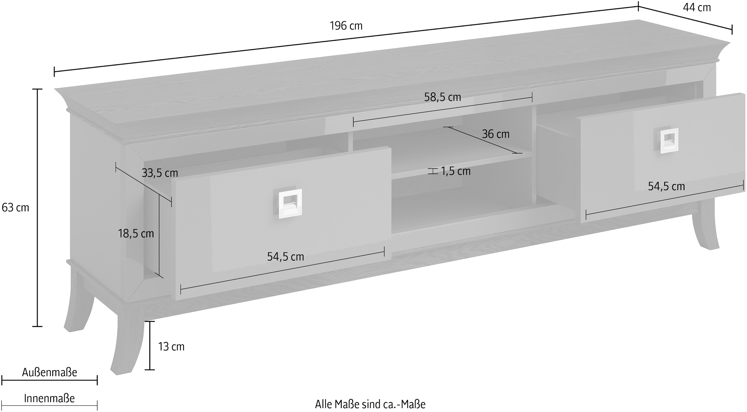 Leonique Lowboard »Tisaro«, Breite 196 cm kaufen | BAUR | Vitrinenschränke