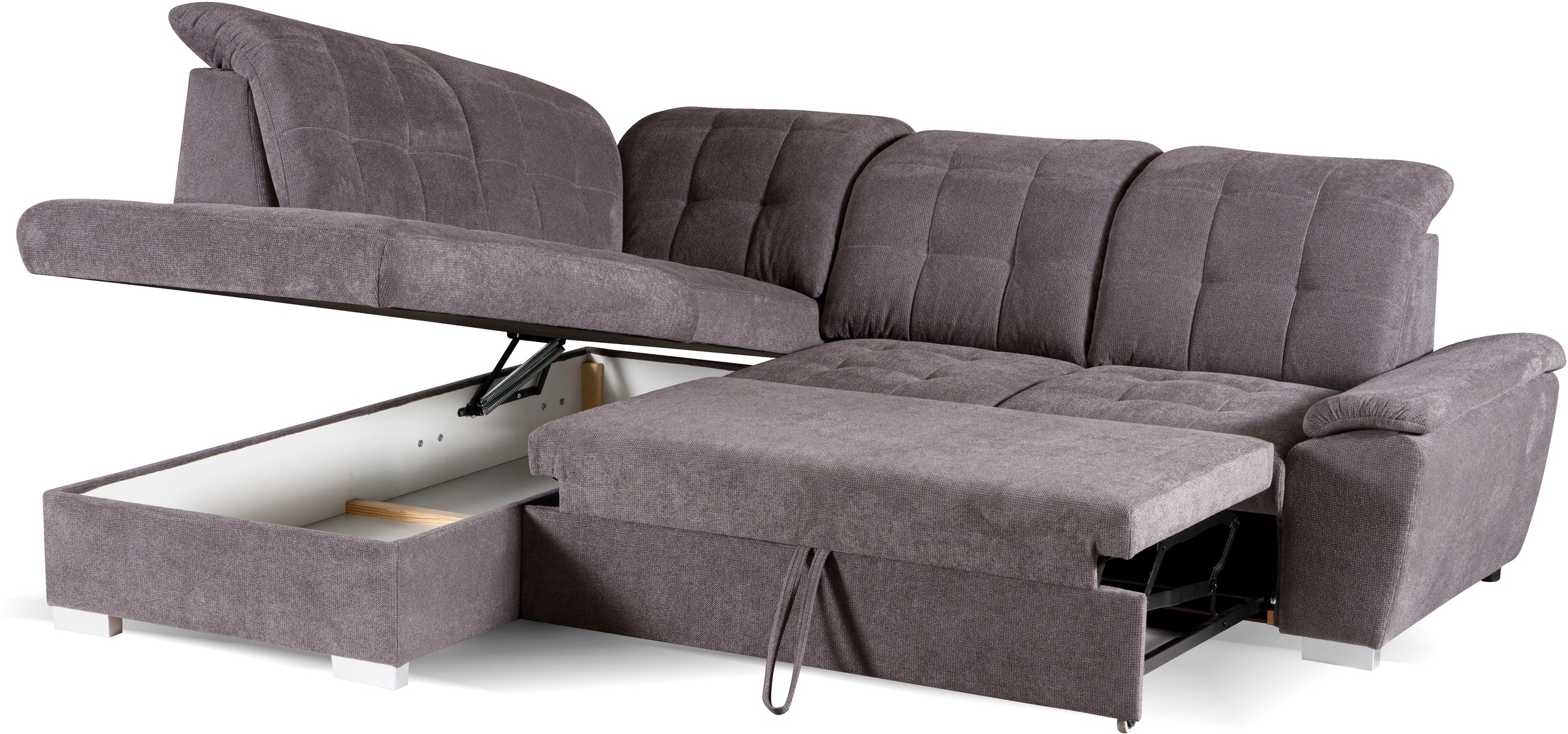 WERK2 Ecksofa »Brindisi, Multifunktion, bequem & komfortabel, Breite 263cm, L-Form«, mit verstellbaren Kopfteilen, Bettfunktion & Bettkasten