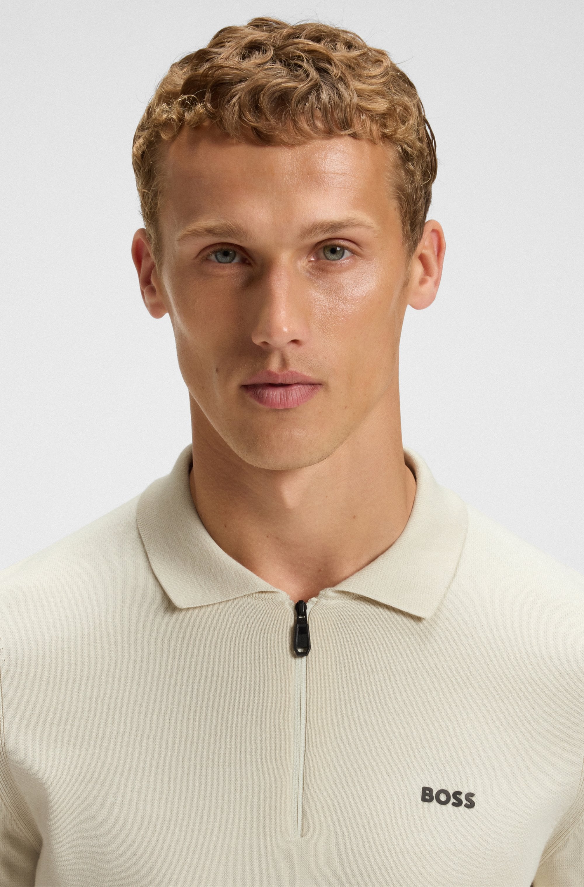 BOSS GREEN Strickpullover »KN Ever-X PL«, mit Reißverschluss, regular fit, toniges Logo
