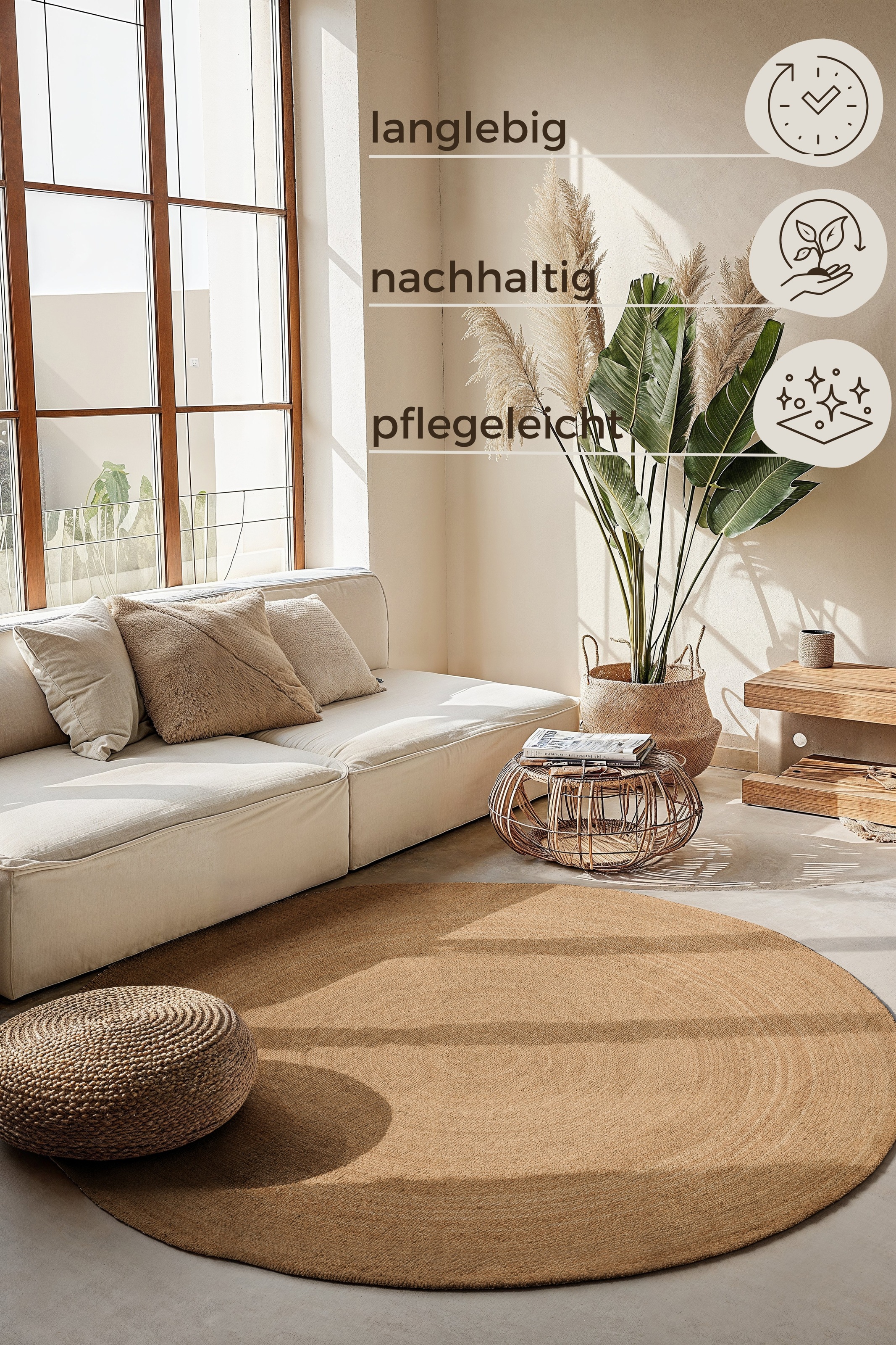 Teppich HANSE HOME "Rangpur Juteteppich, auch in oval", gold (goldfarben), H:10mm Ø:140cm, Jute, Teppiche, Teppich, Handgewebt, 100% Jute, Natur, Wohnzimmer, Flur, Boho, Skandi 3