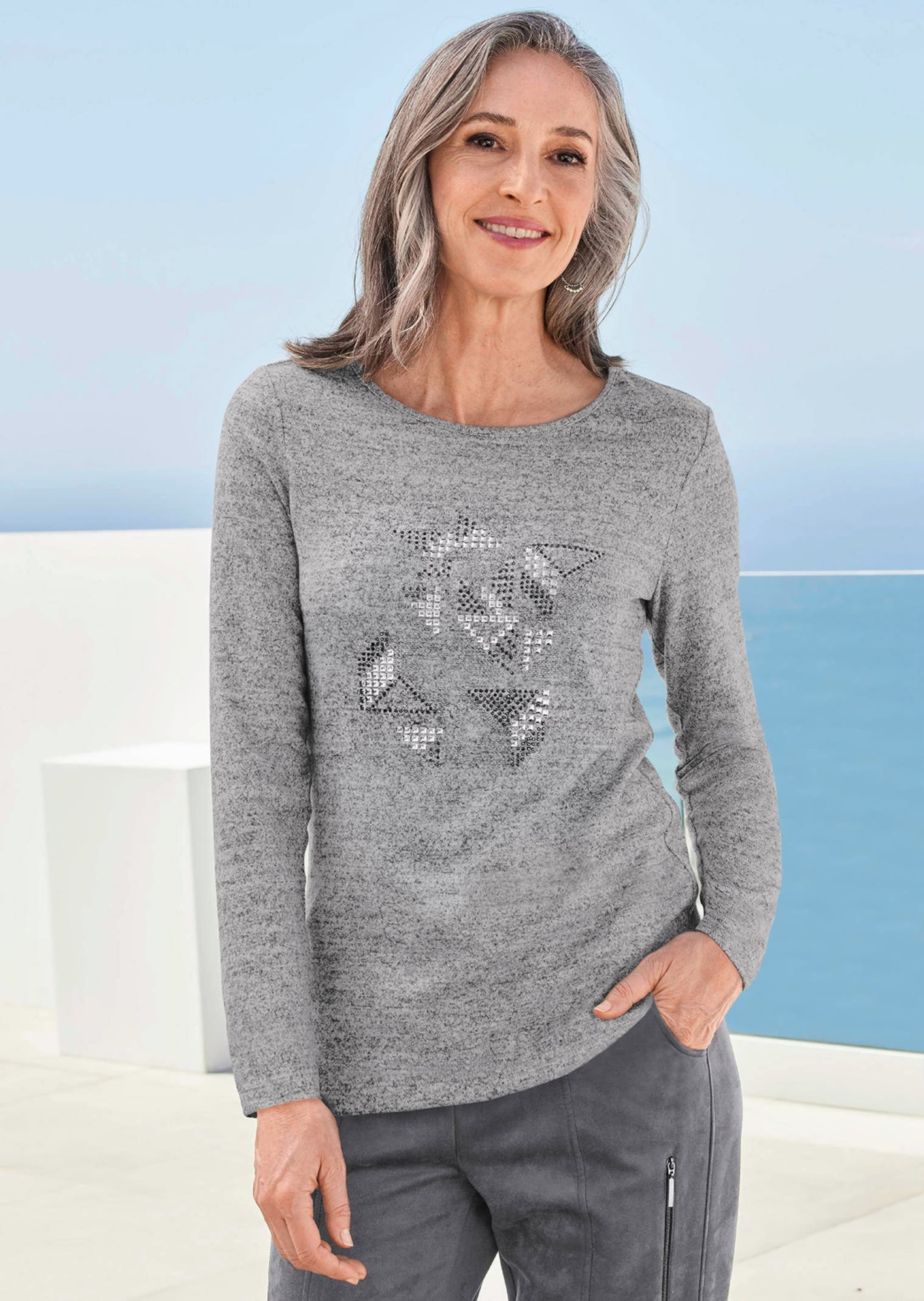 GOLDNER Kurzarmshirt »Langarmshirt mit Applikation«