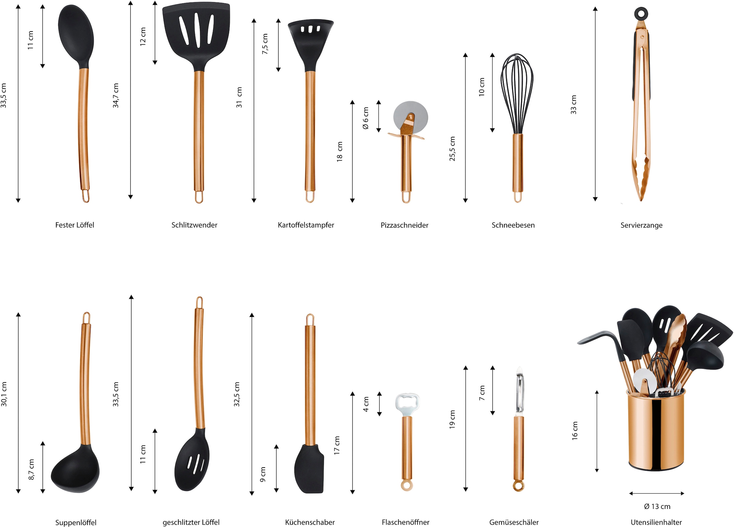 ECHTWERK Küchenorganizer-Set, (Set, 12 tlg.), Kochbesteck mit Edelstahlgriff, Antihaft Silikon, mit Utensilienhalter