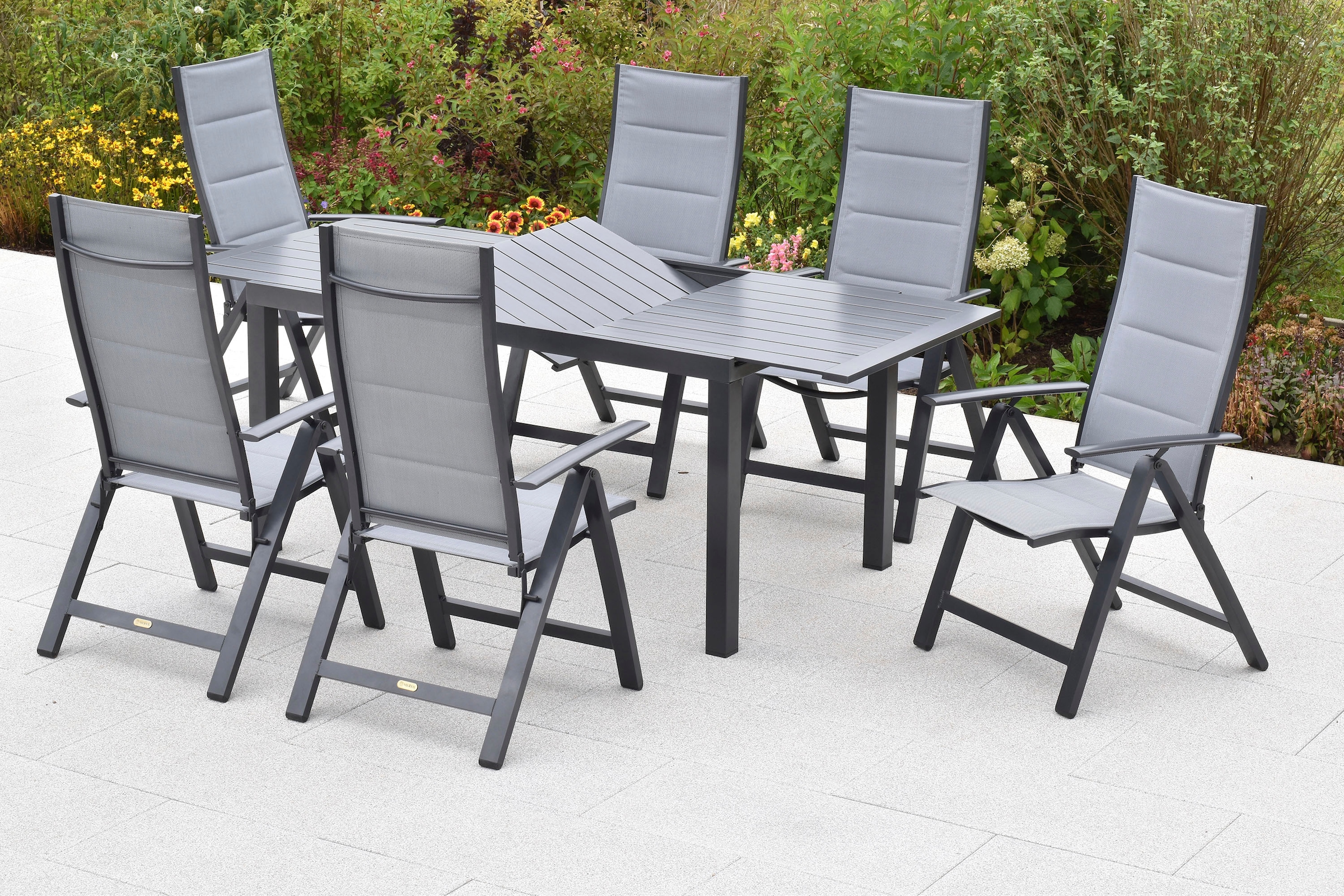 MERXX Garten-Essgruppe »»Florenz«« Set, 7 Stk. tlg. Tischplatte aus Aluminum