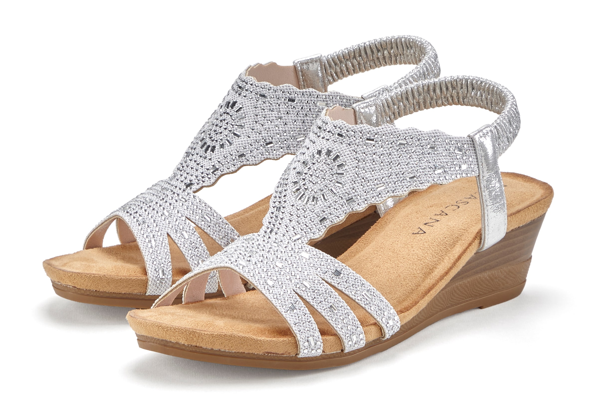 LASCANA Sandalette, Sandale, Sommerschuh mit Glitzerdetails und elastischem Riemchen