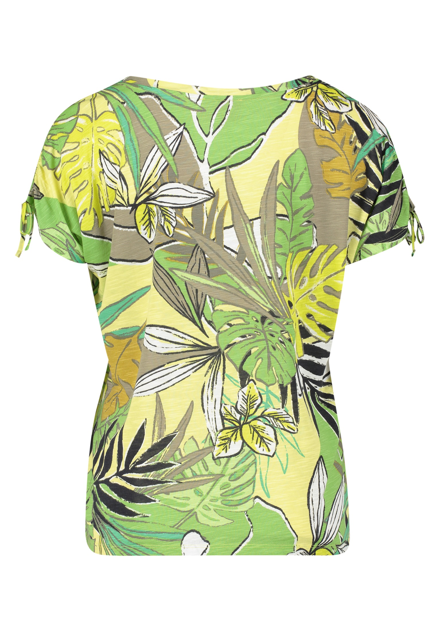 Kurzarmshirt BETTY BARCLAY "Damen mit Raffung", Damen, Gr. 36, bunt (grün, gelb), Jersey, Obermaterial: 50% Modal, 50% Baumwolle, figurumspielend normal, U-Boot-Ausschnitt, Shirts, Druck 2